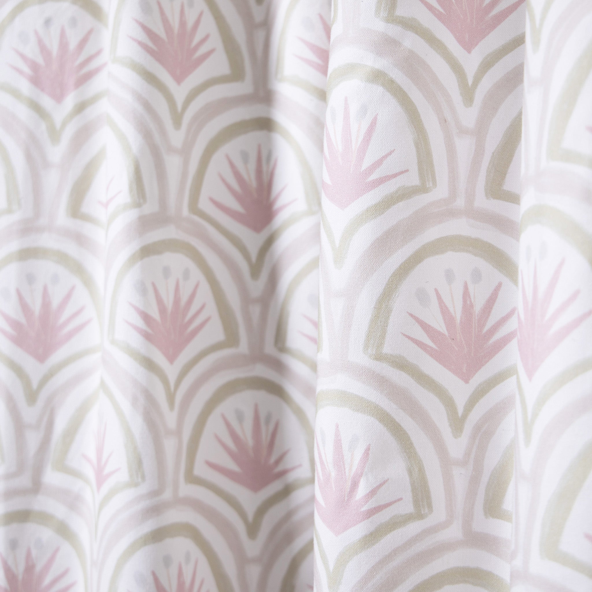 Pink Art Deco Palm Printed Curtain Close-Up