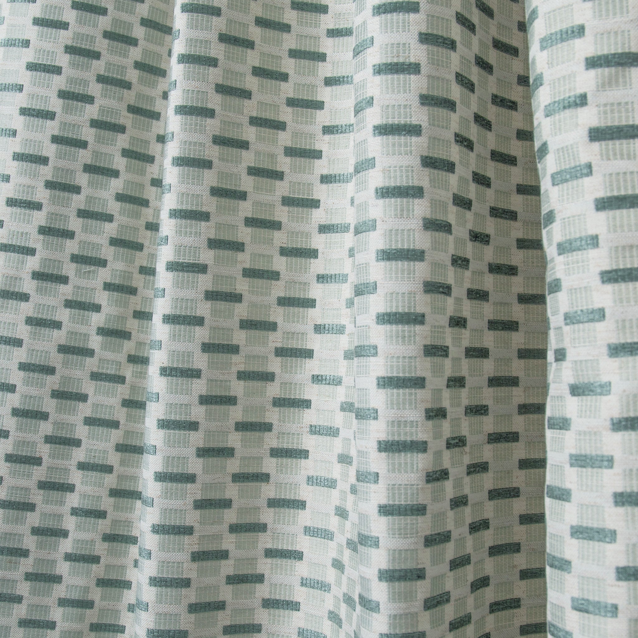 chenille and woven jacquard mint green geometric curtain close up