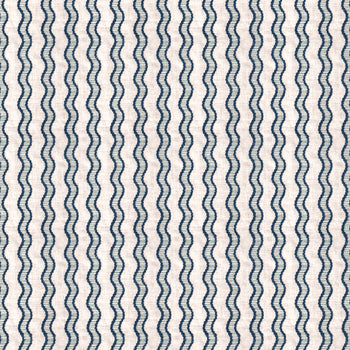 embroidered cream and navy blue wavy lines fabric