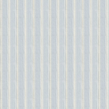 Margot Mist fabric with delicate white embroidery on soft blue stripes, perfect for custom sheer curtains by Pepper Home.