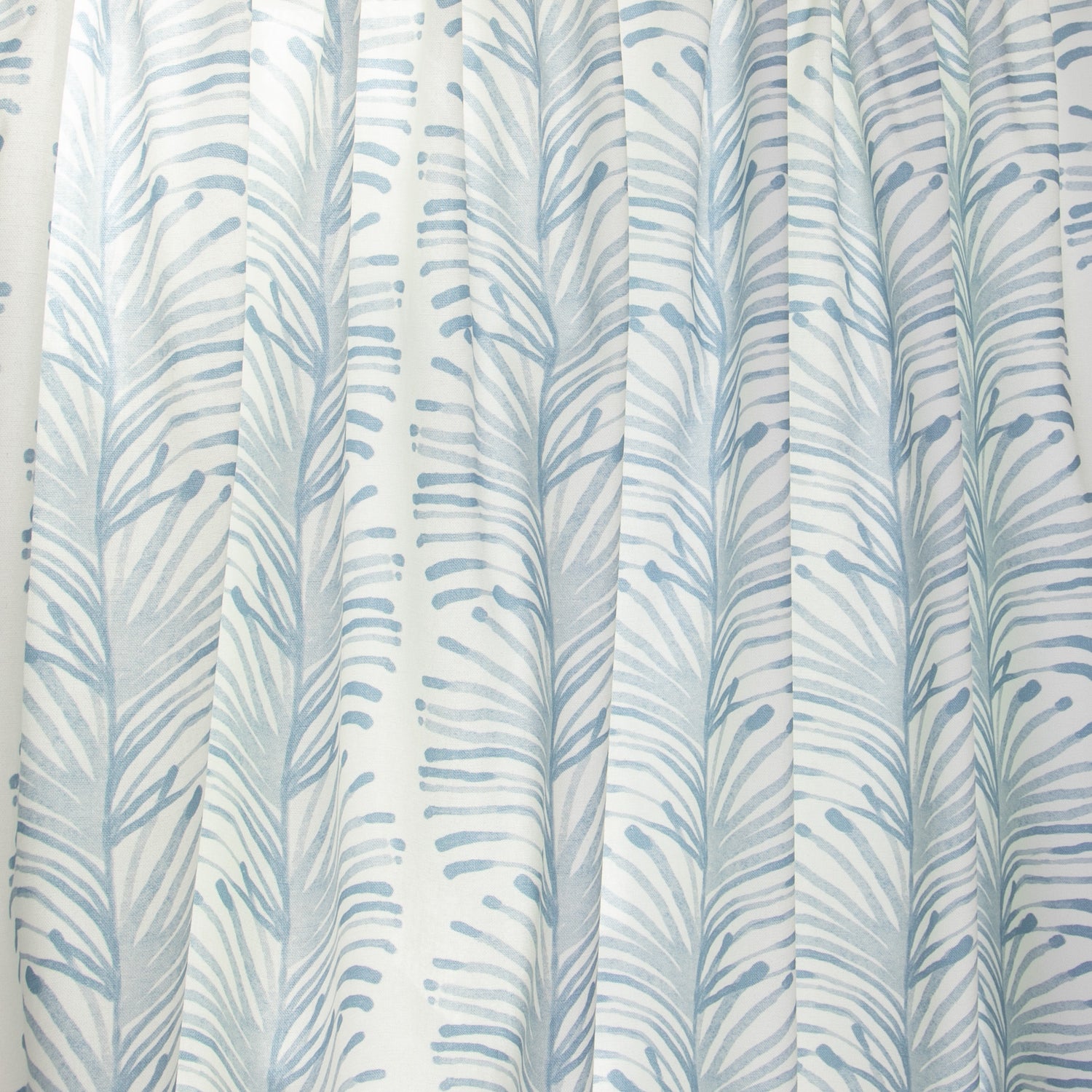 close up of Sky Blue Botanical Stripe Printed Cotton fabric curtain