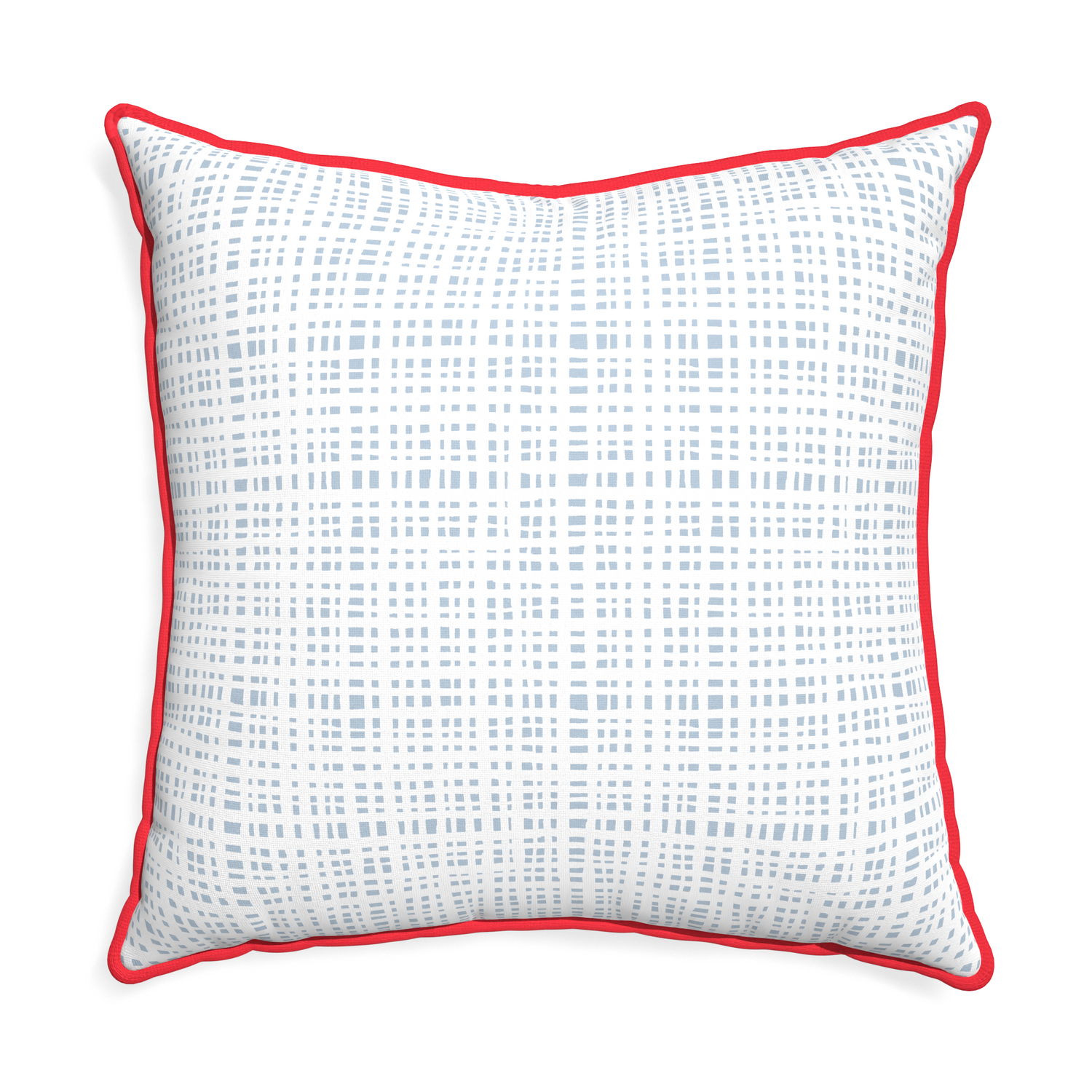 Euro-sham ginger custom plaid sky bluepillow with cherry piping on white background