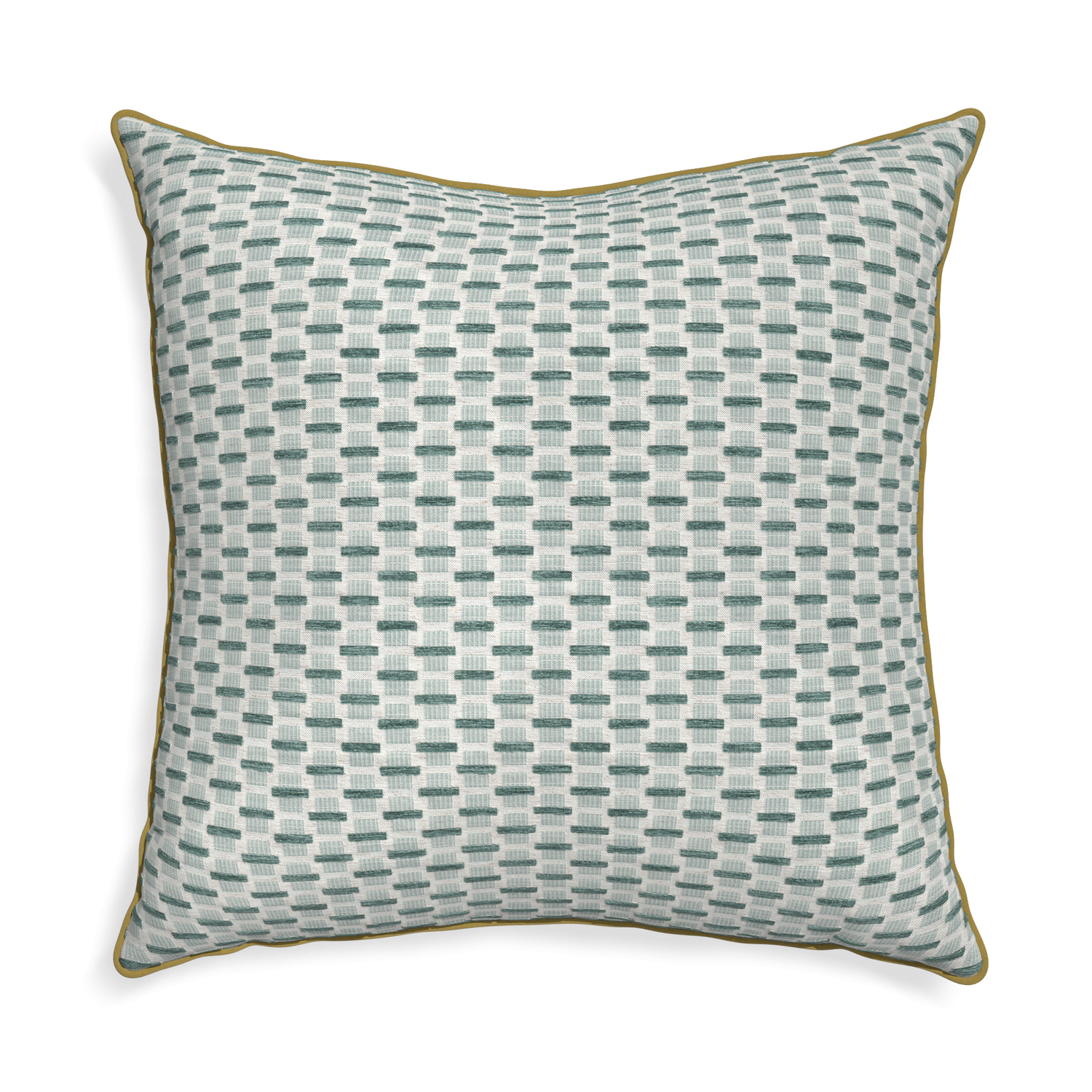 Euro-sham willow mint custom green geometric chenillepillow with c piping on white background