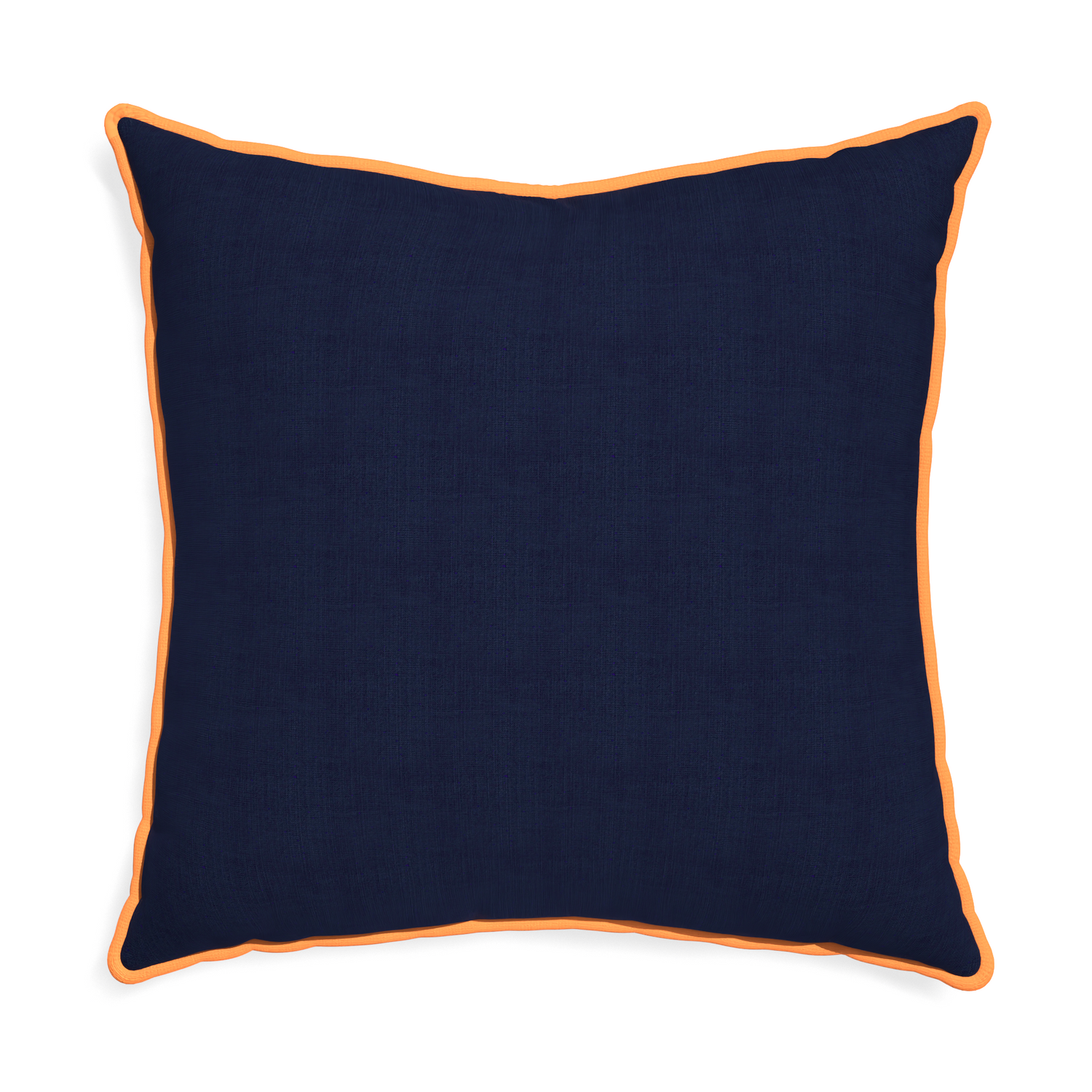 Euro-sham midnight custom navy bluepillow with clementine piping on white background