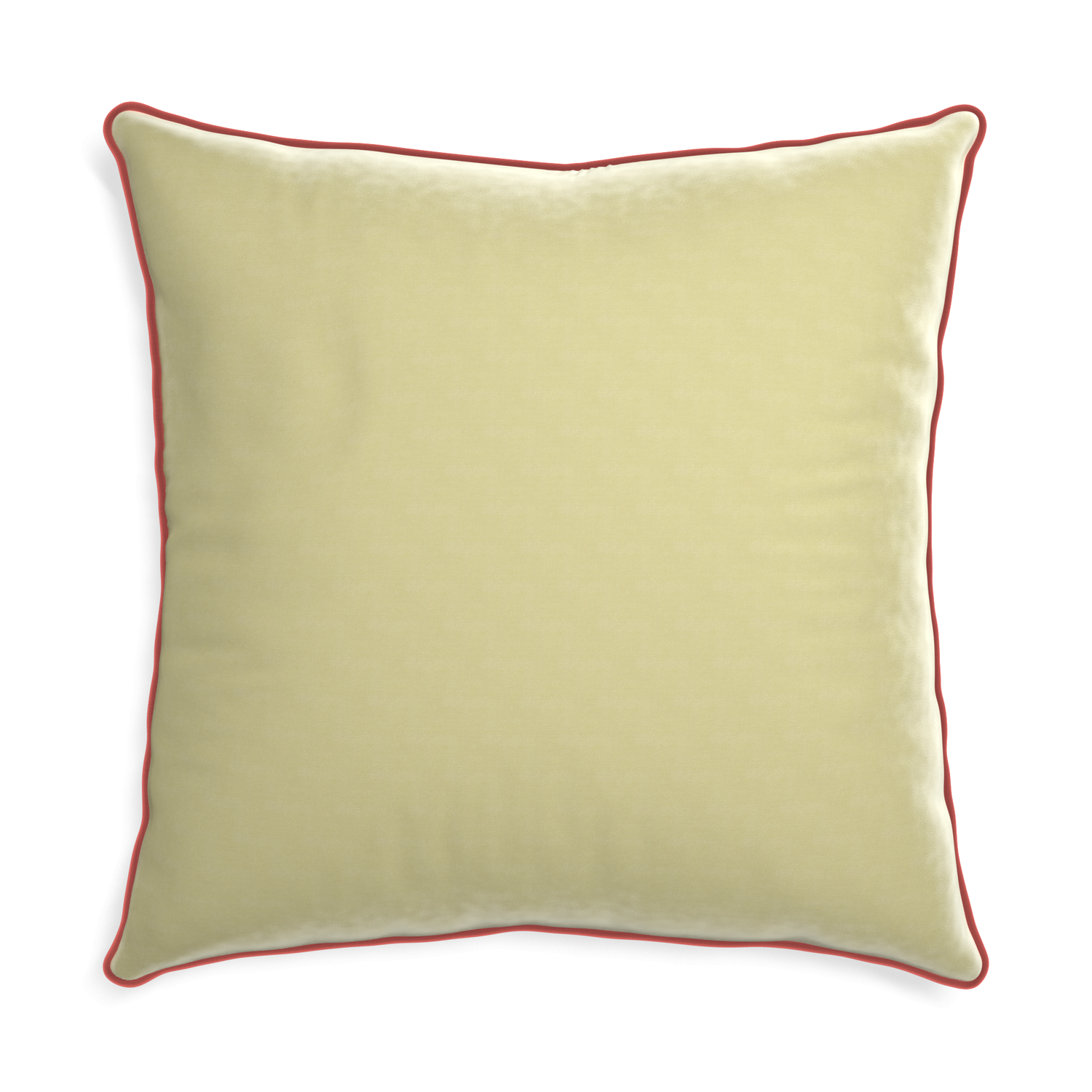 square light green velvet pillow with dark pink velvet piping