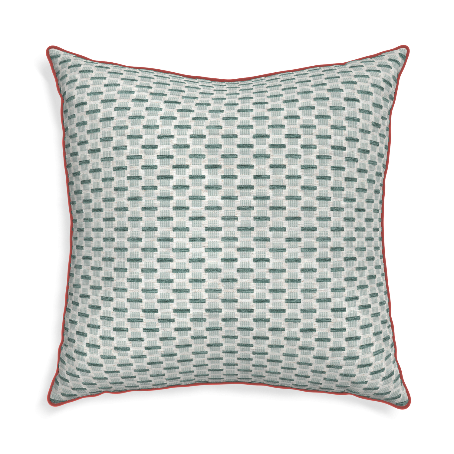 Euro-sham willow mint custom green geometric chenillepillow with c piping on white background
