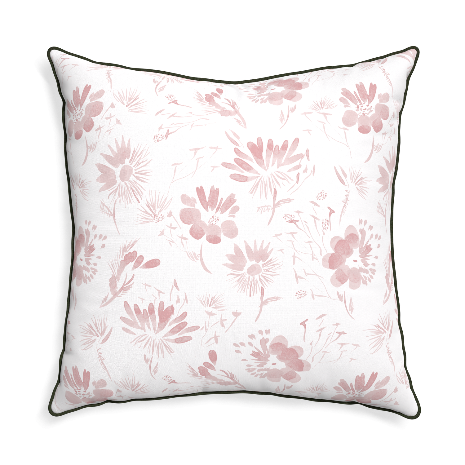 Euro-sham blake custom pink floralpillow with f piping on white background