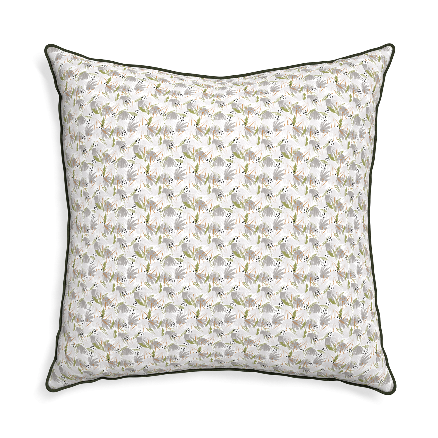 Euro-sham eden grey custom grey floralpillow with f piping on white background