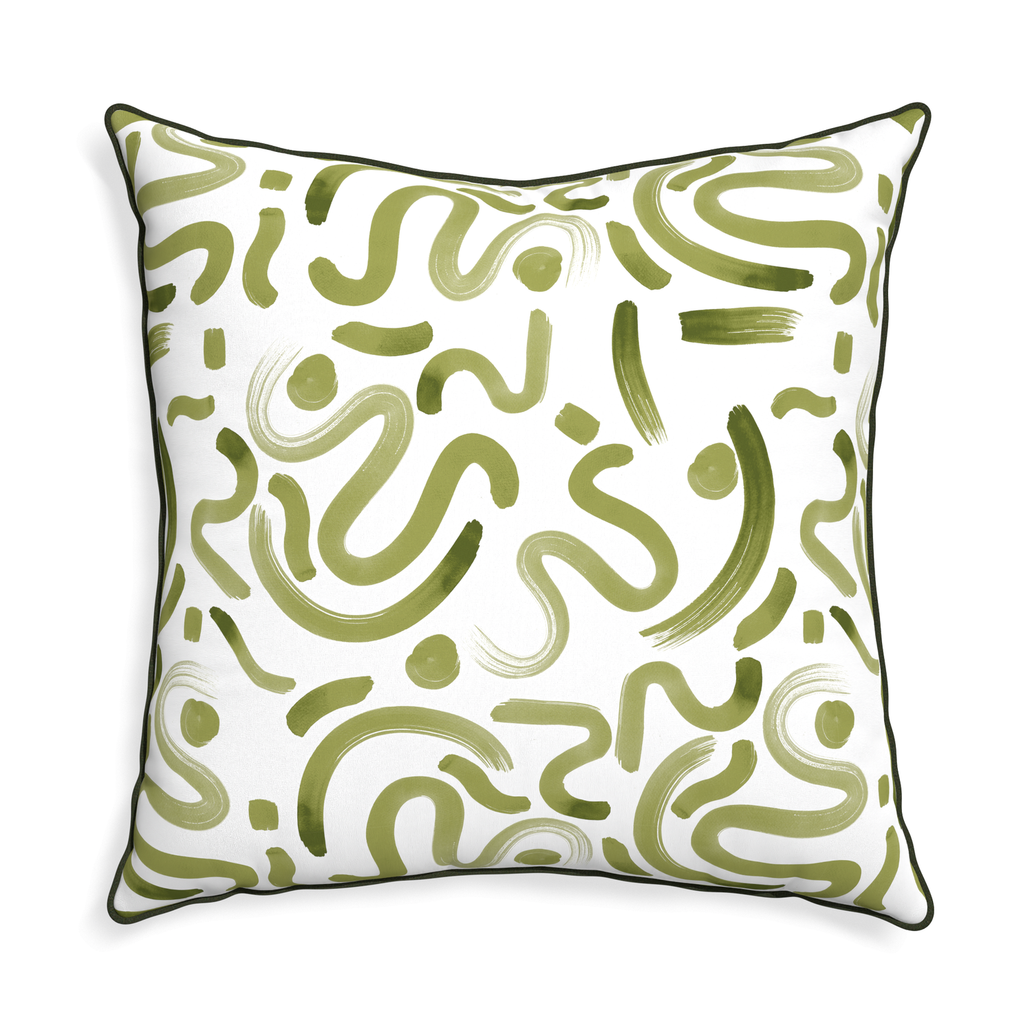 Euro-sham hockney moss custom moss greenpillow with f piping on white background