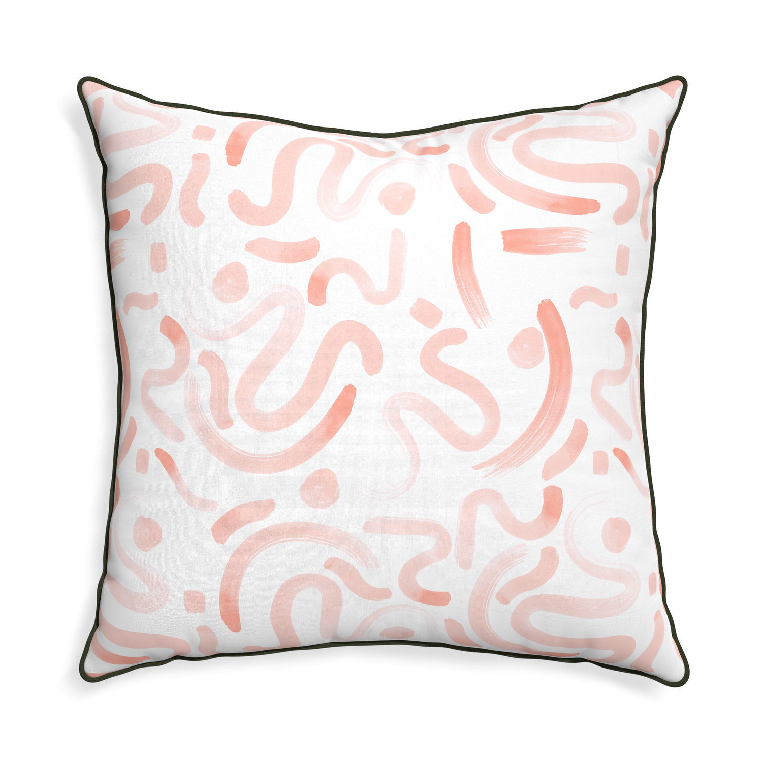 Euro-sham hockney pink custom pink graphicpillow with f piping on white background