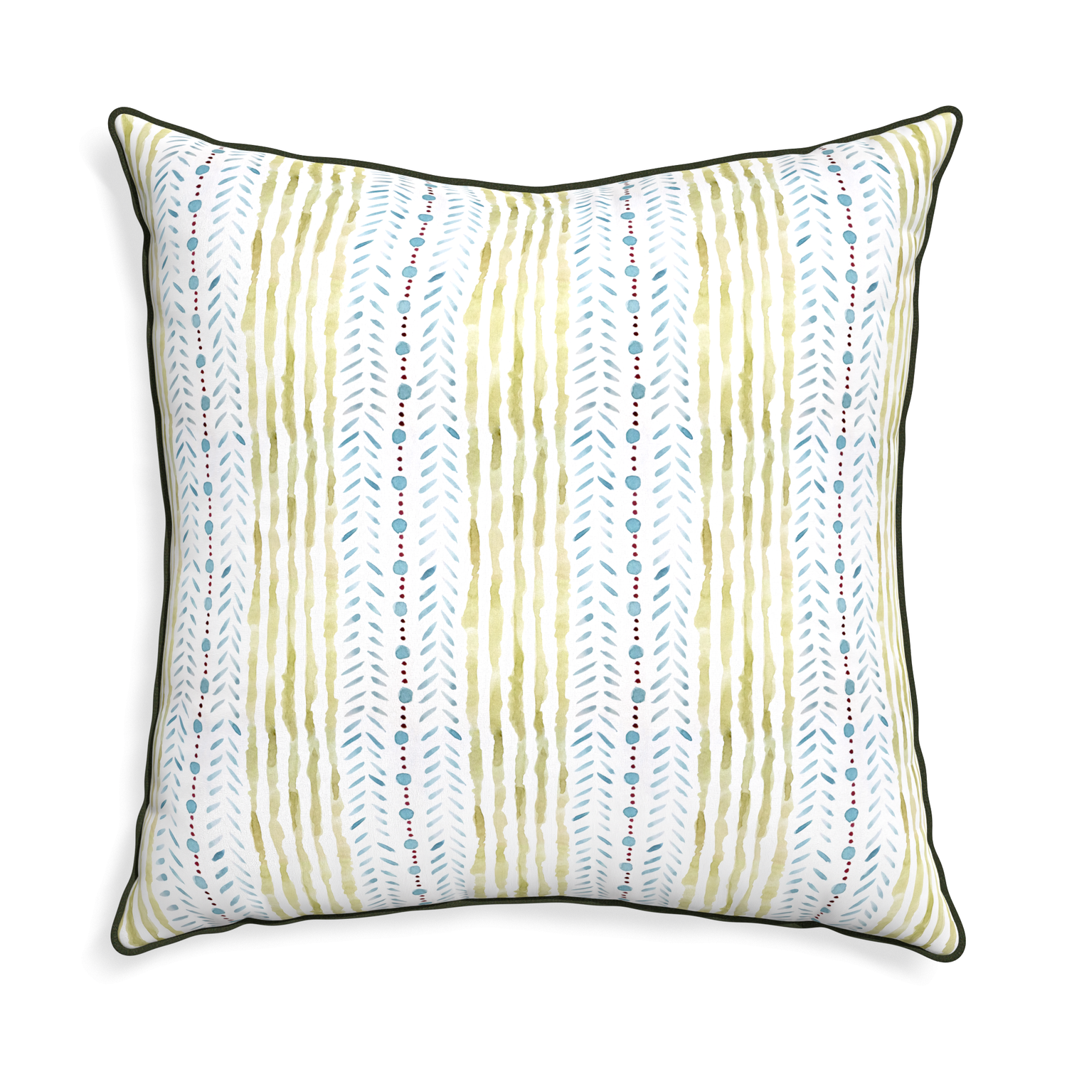 Euro-sham julia custom blue & green stripedpillow with f piping on white background
