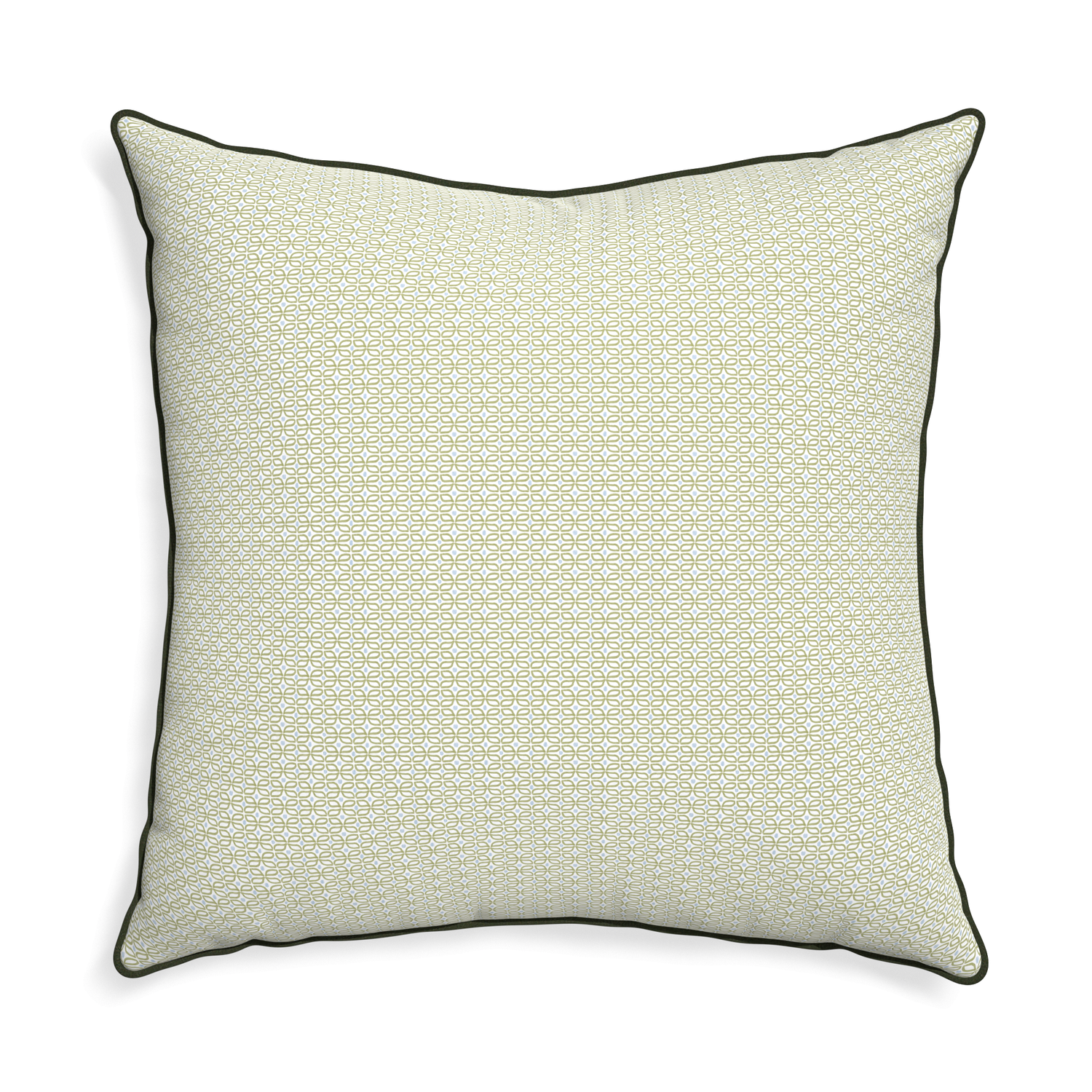 Euro-sham loomi moss custom moss green geometricpillow with f piping on white background