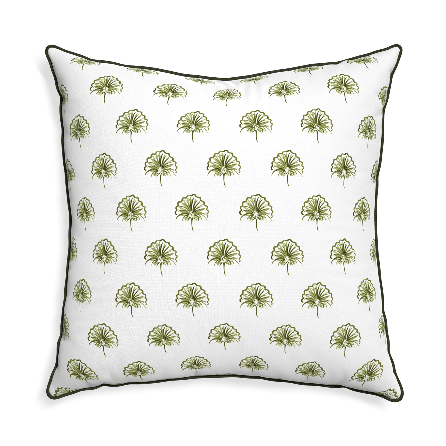 Euro-sham penelope moss custom green floralpillow with f piping on white background