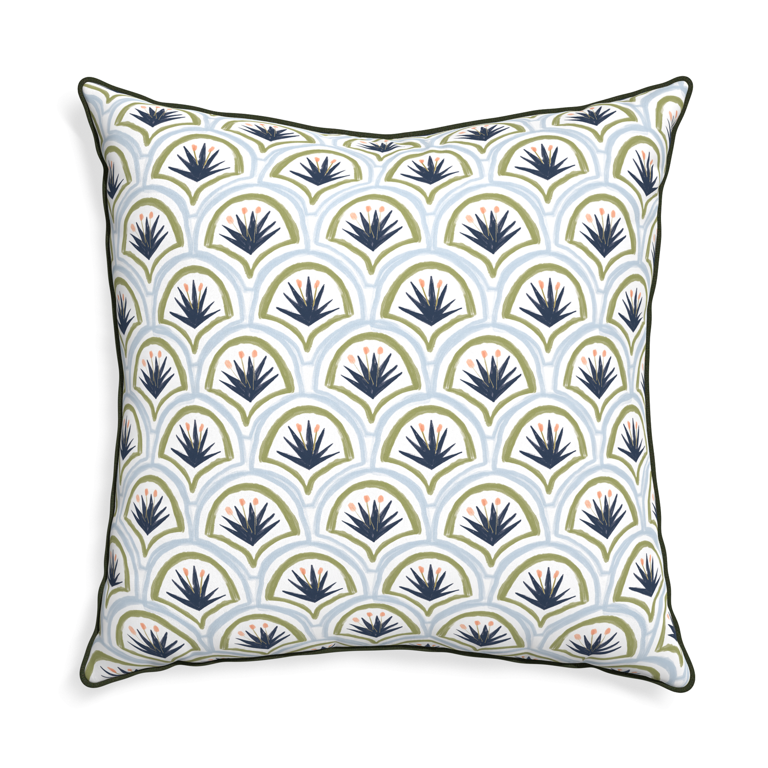 Euro-sham thatcher midnight custom art deco palm patternpillow with f piping on white background