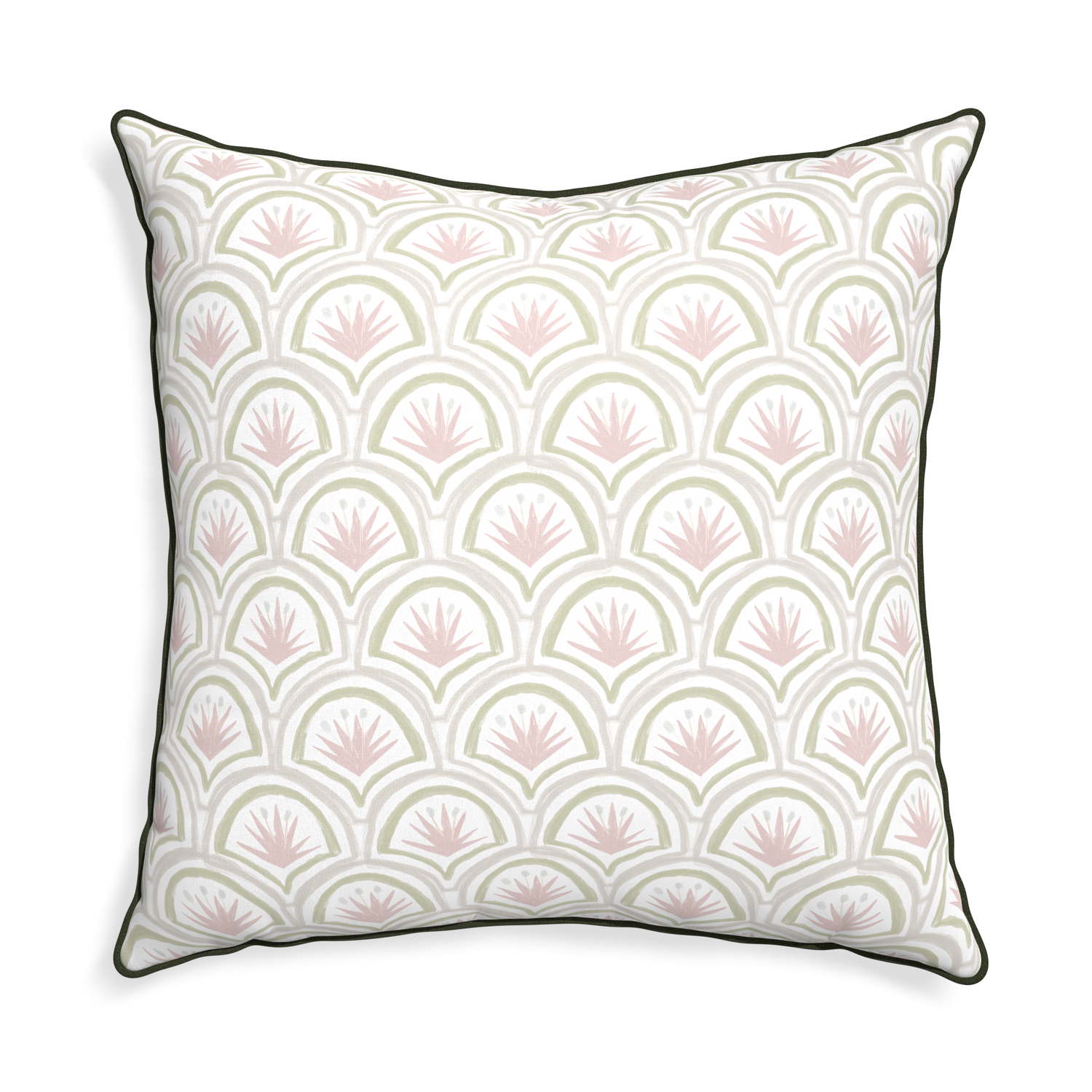 Euro-sham thatcher rose custom pink & green palmpillow with f piping on white background