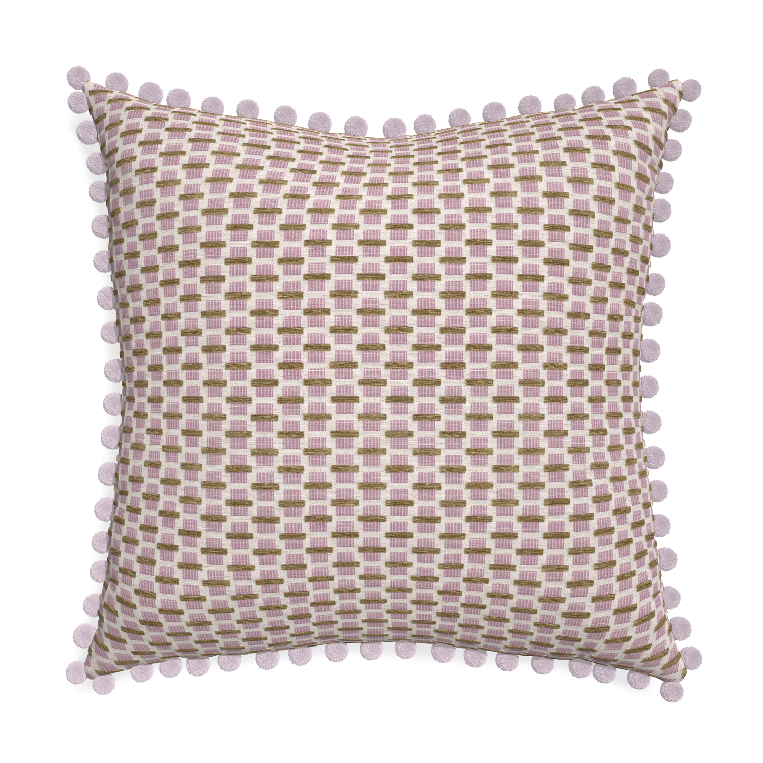 Euro-sham willow orchid custom pink geometric chenillepillow with l on white background