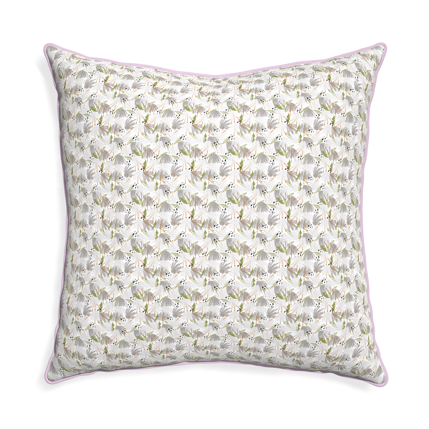 Euro-sham eden grey custom grey floralpillow with l piping on white background