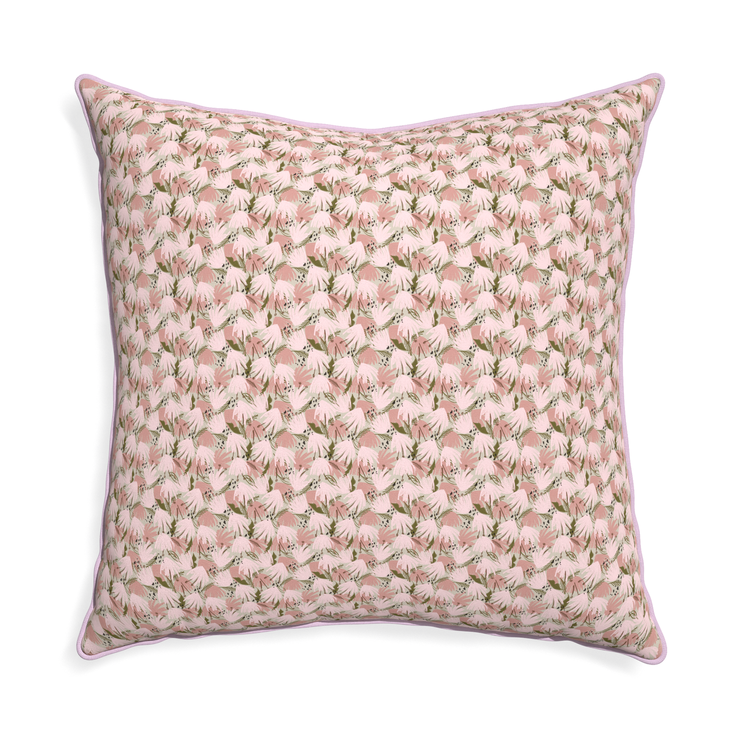 Euro-sham eden pink custom pink floralpillow with l piping on white background