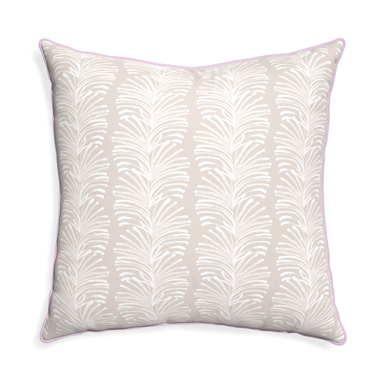 Euro-sham emma sand custom sand colored botanical stripepillow with l piping on white background