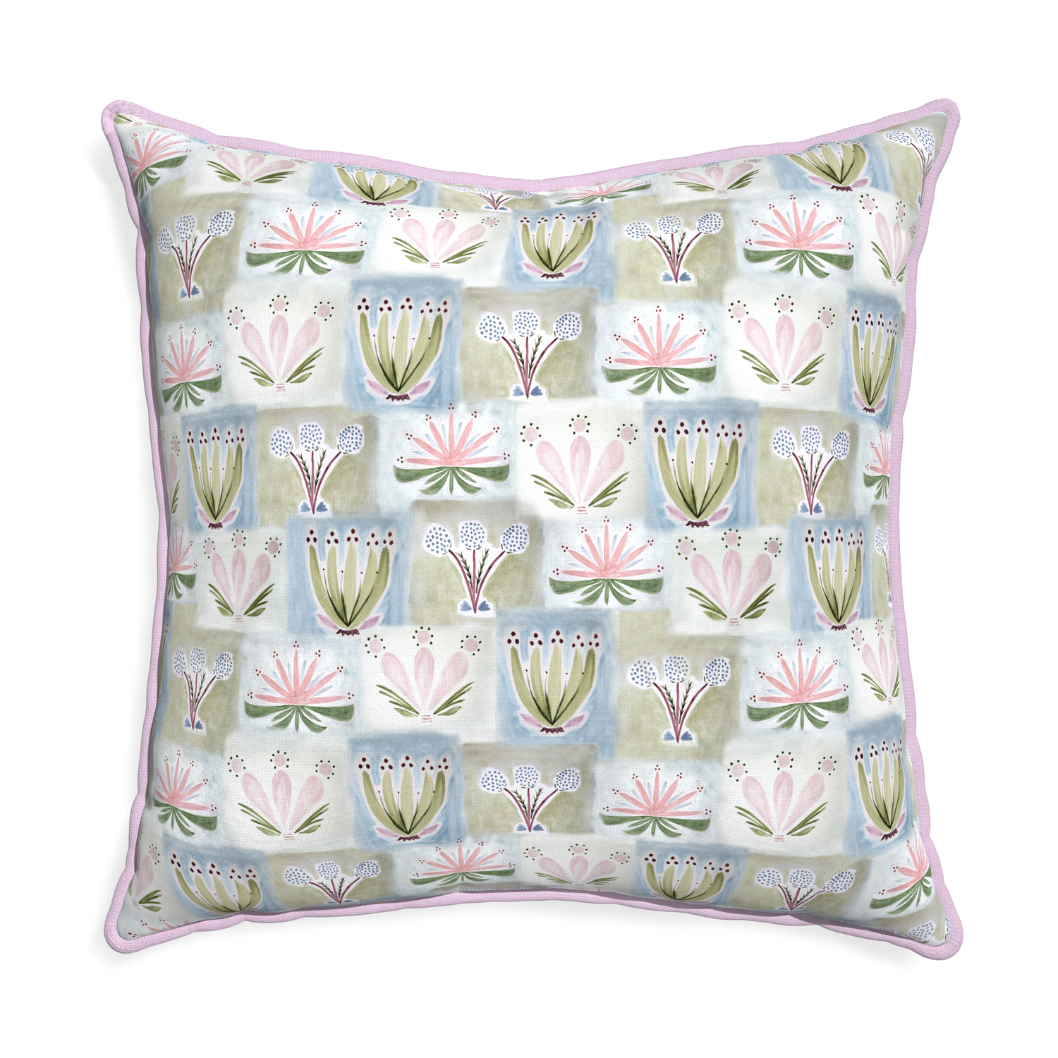 Euro-sham harper custom hand-painted floralpillow with l piping on white background