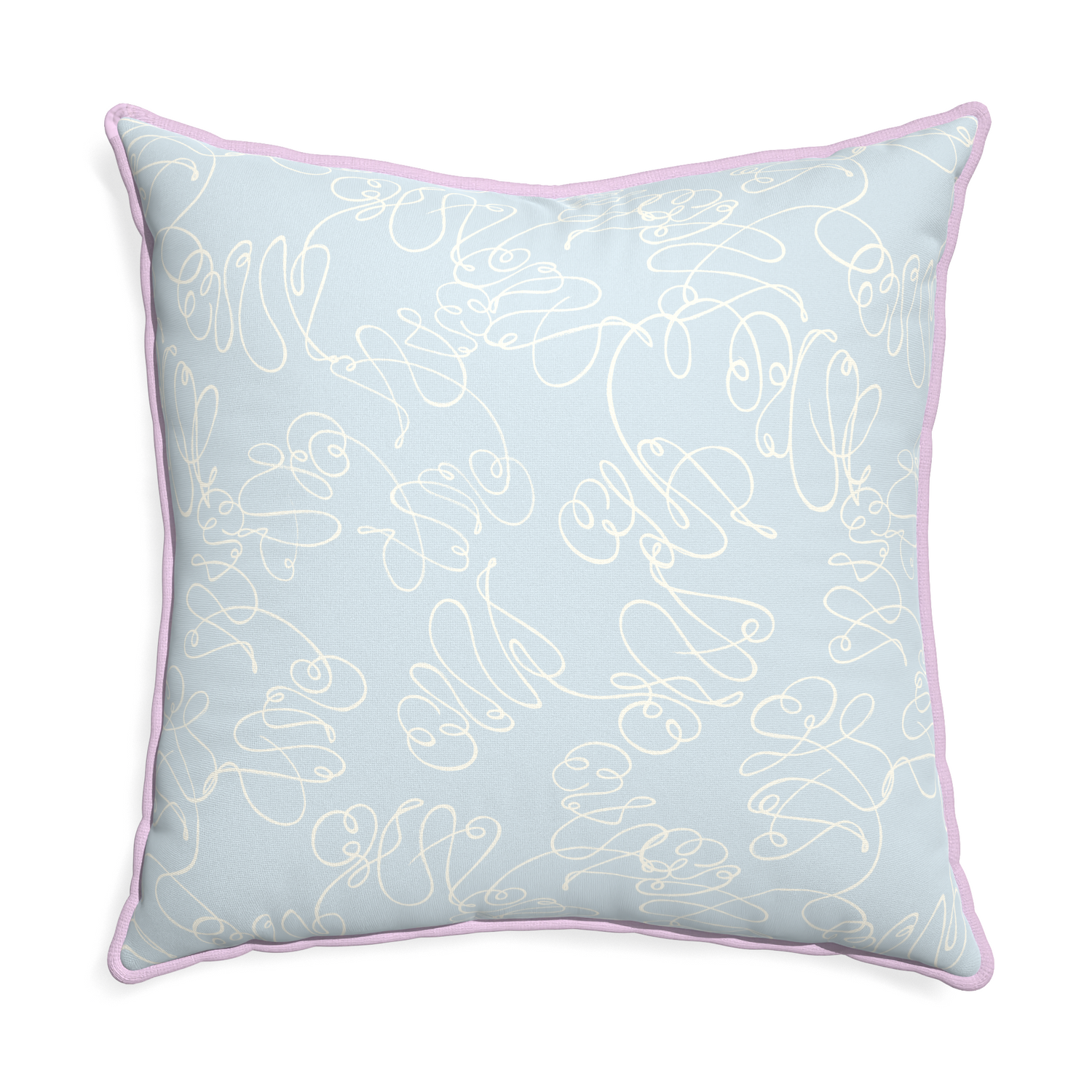 Euro-sham mirabella custom powder blue abstractpillow with l piping on white background