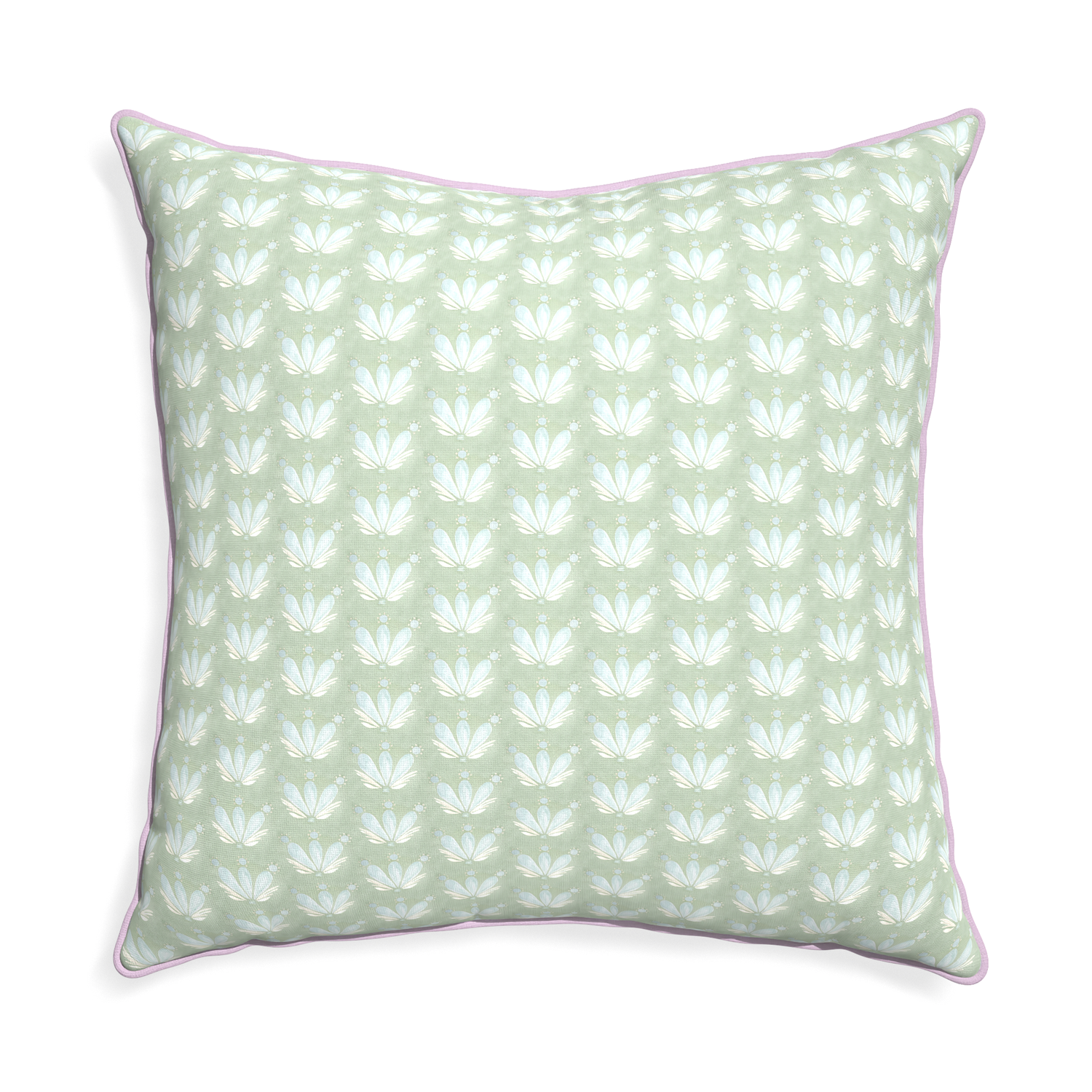 Euro-sham serena sea salt custom blue & green floral drop repeatpillow with l piping on white background