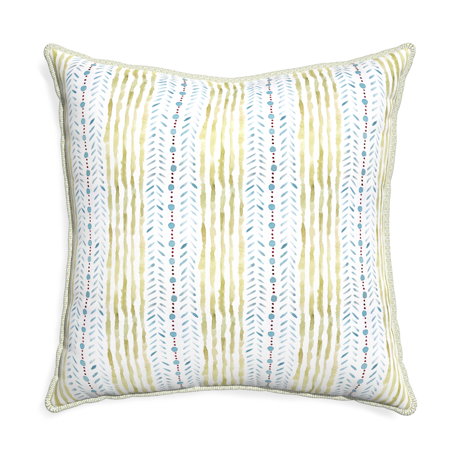 Euro-sham julia custom blue & green stripedpillow with l piping on white background