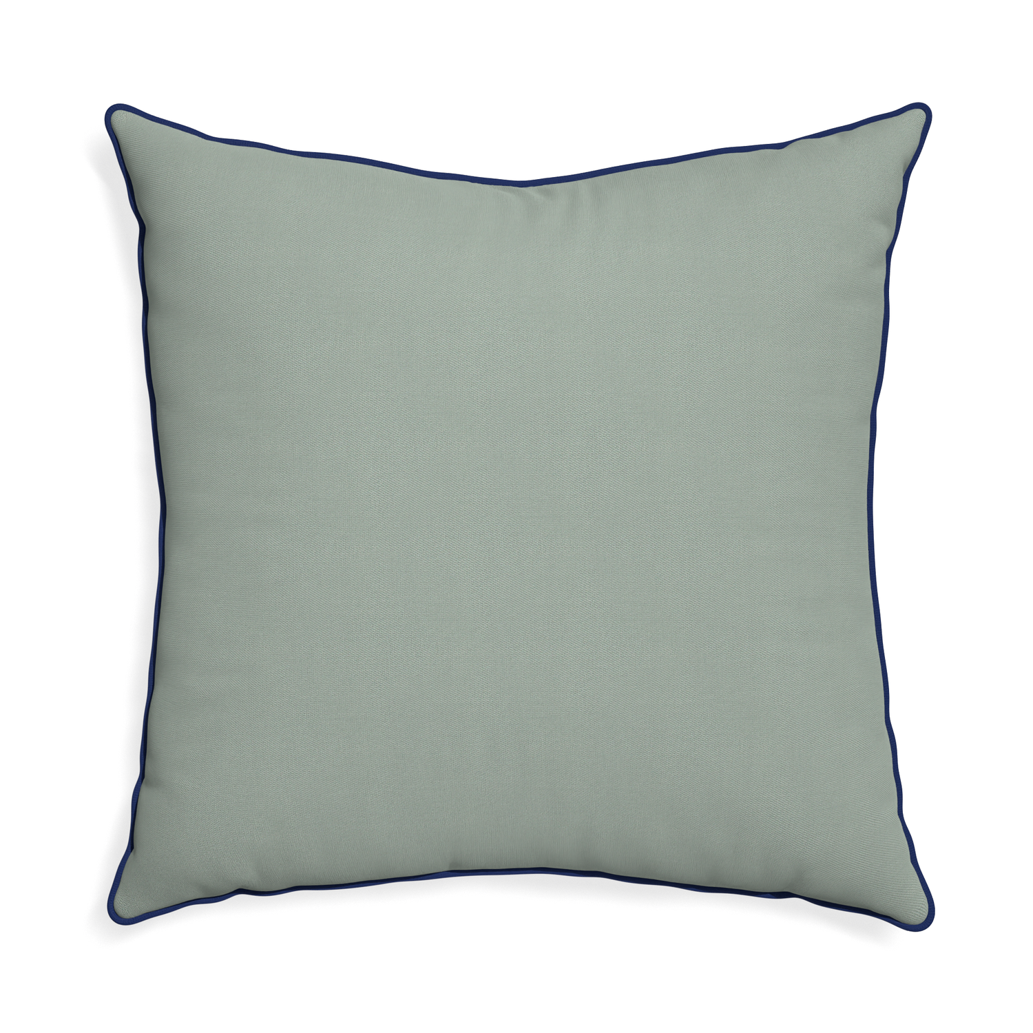 Euro-sham sage custom sage green cottonpillow with midnight piping on white background
