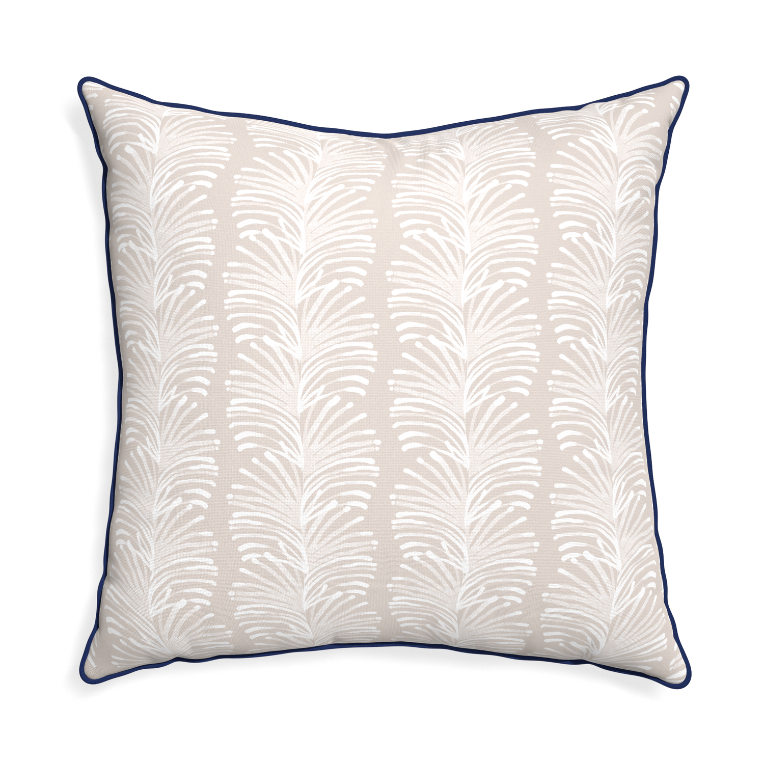 Euro-sham emma sand custom sand colored botanical stripepillow with midnight piping on white background
