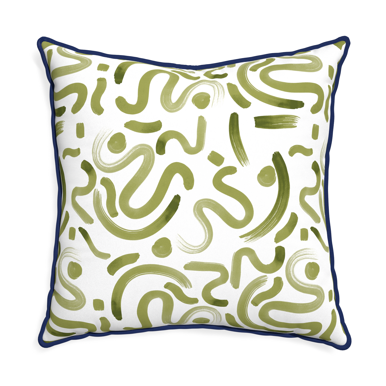 Euro-sham hockney moss custom moss greenpillow with midnight piping on white background