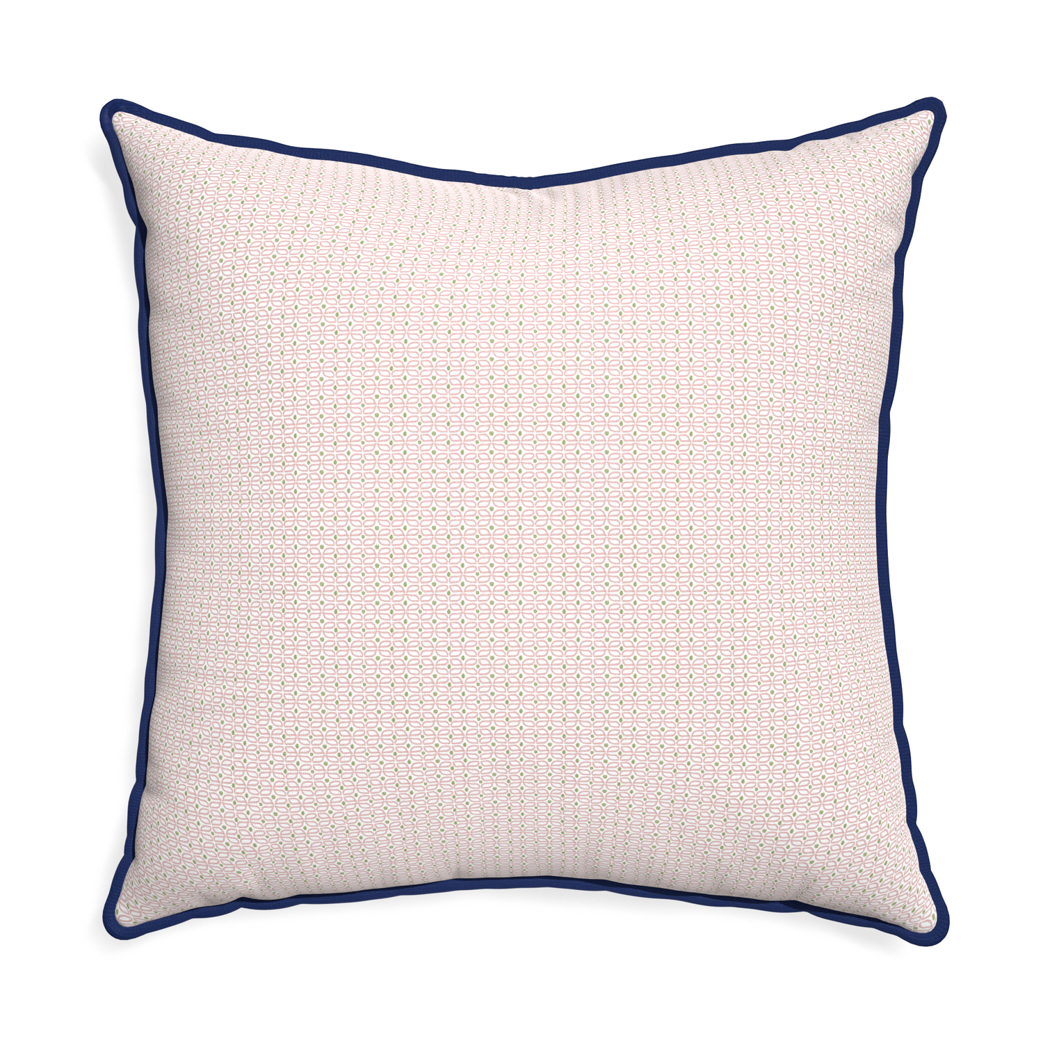 Euro-sham loomi pink custom pink geometricpillow with midnight piping on white background