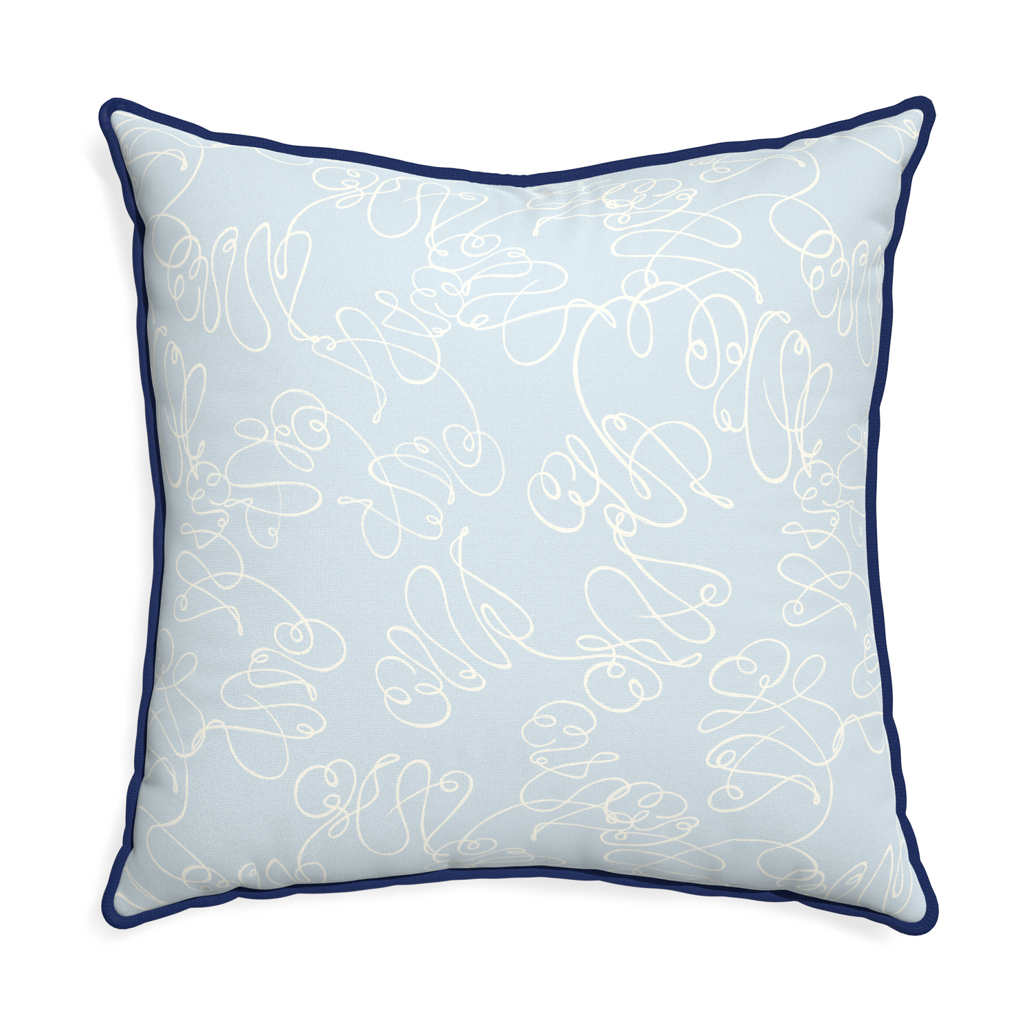 Euro-sham mirabella custom powder blue abstractpillow with midnight piping on white background