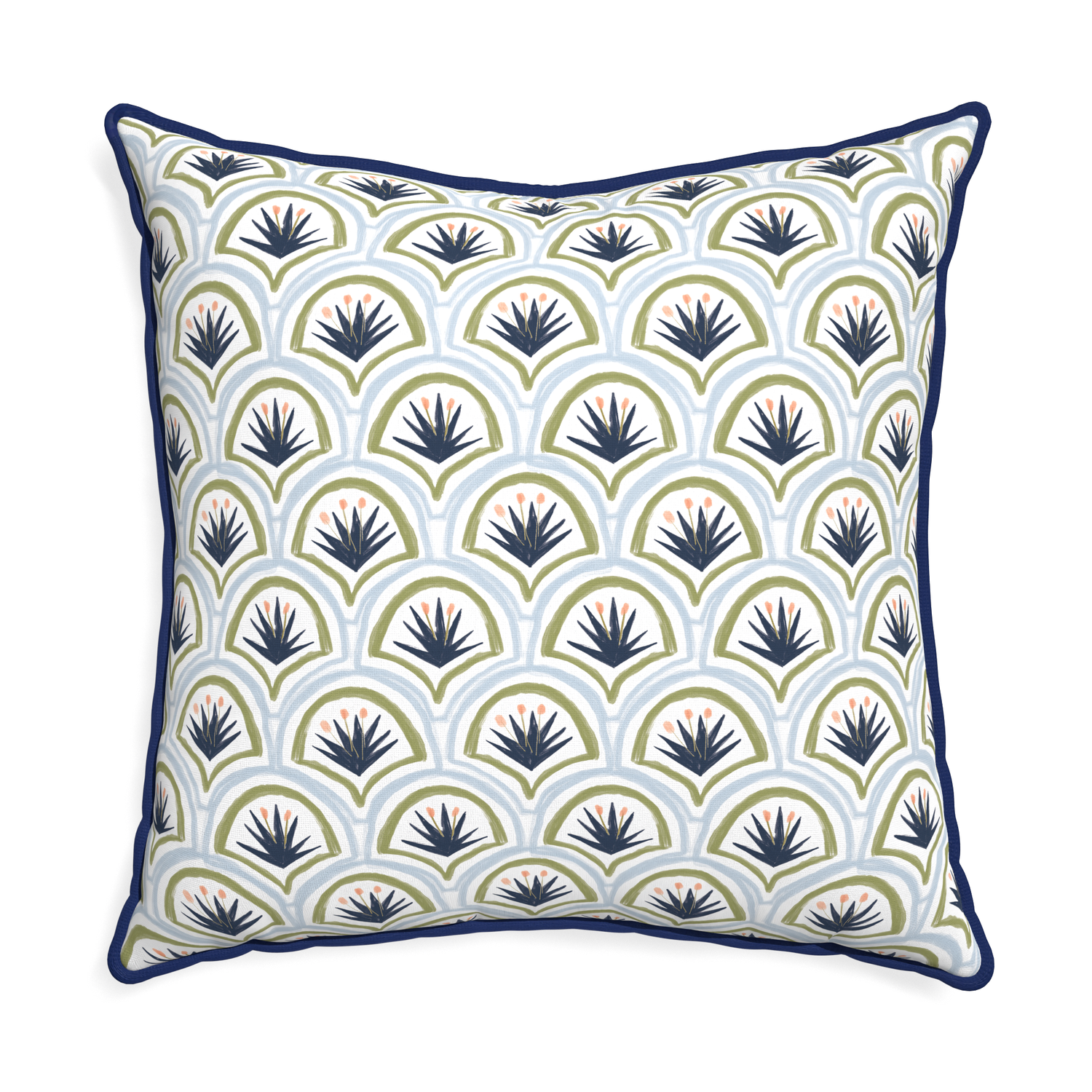 Euro-sham thatcher midnight custom art deco palm patternpillow with midnight piping on white background