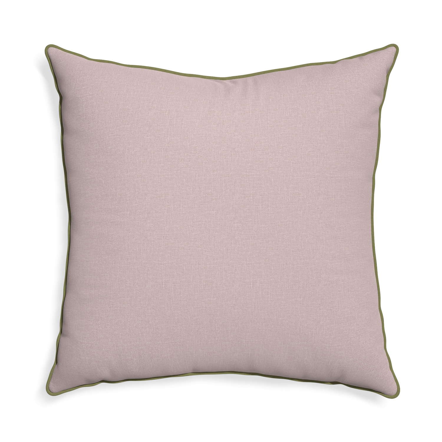 Euro-sham orchid custom mauve pinkpillow with moss piping on white background