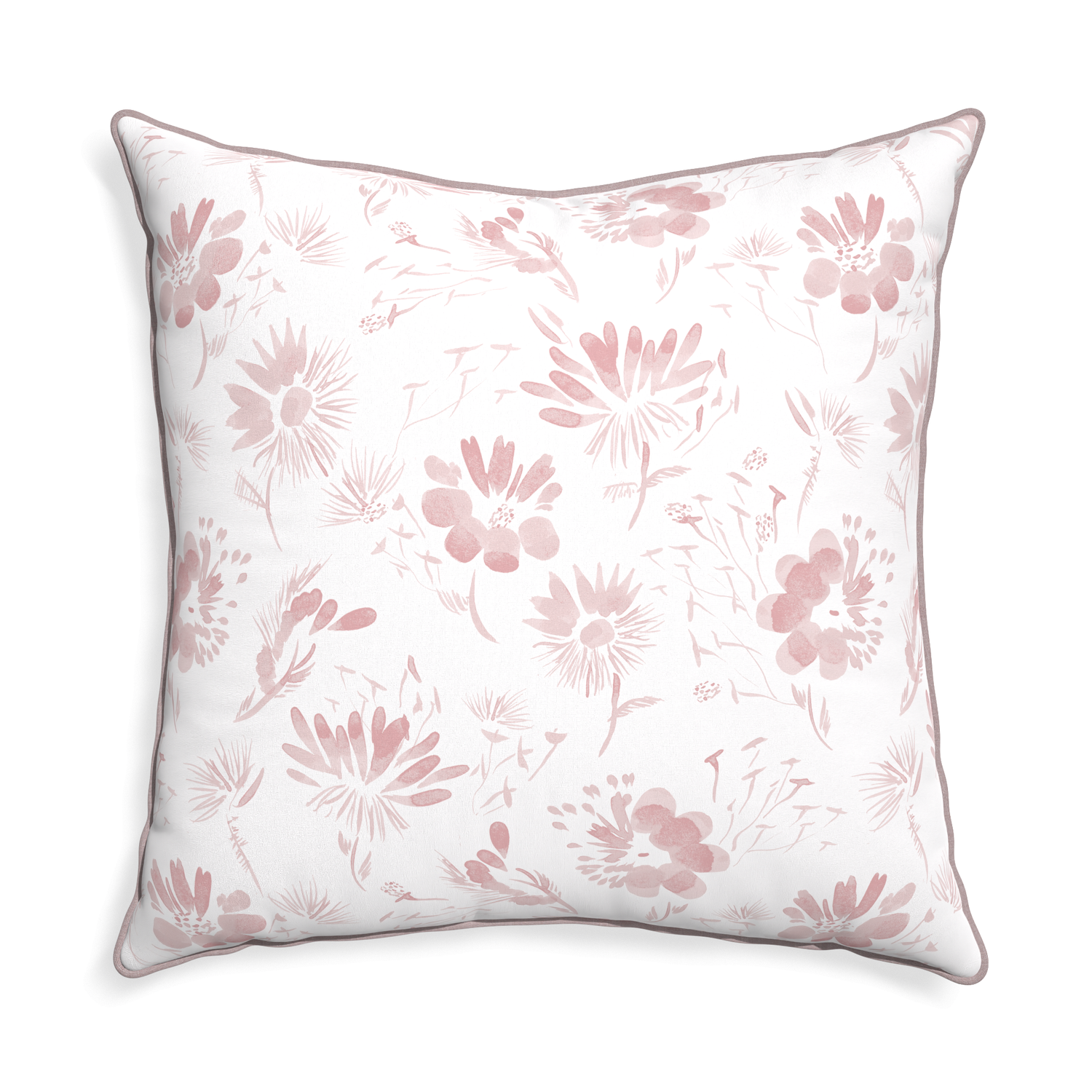 Euro-sham blake custom pink floralpillow with orchid piping on white background