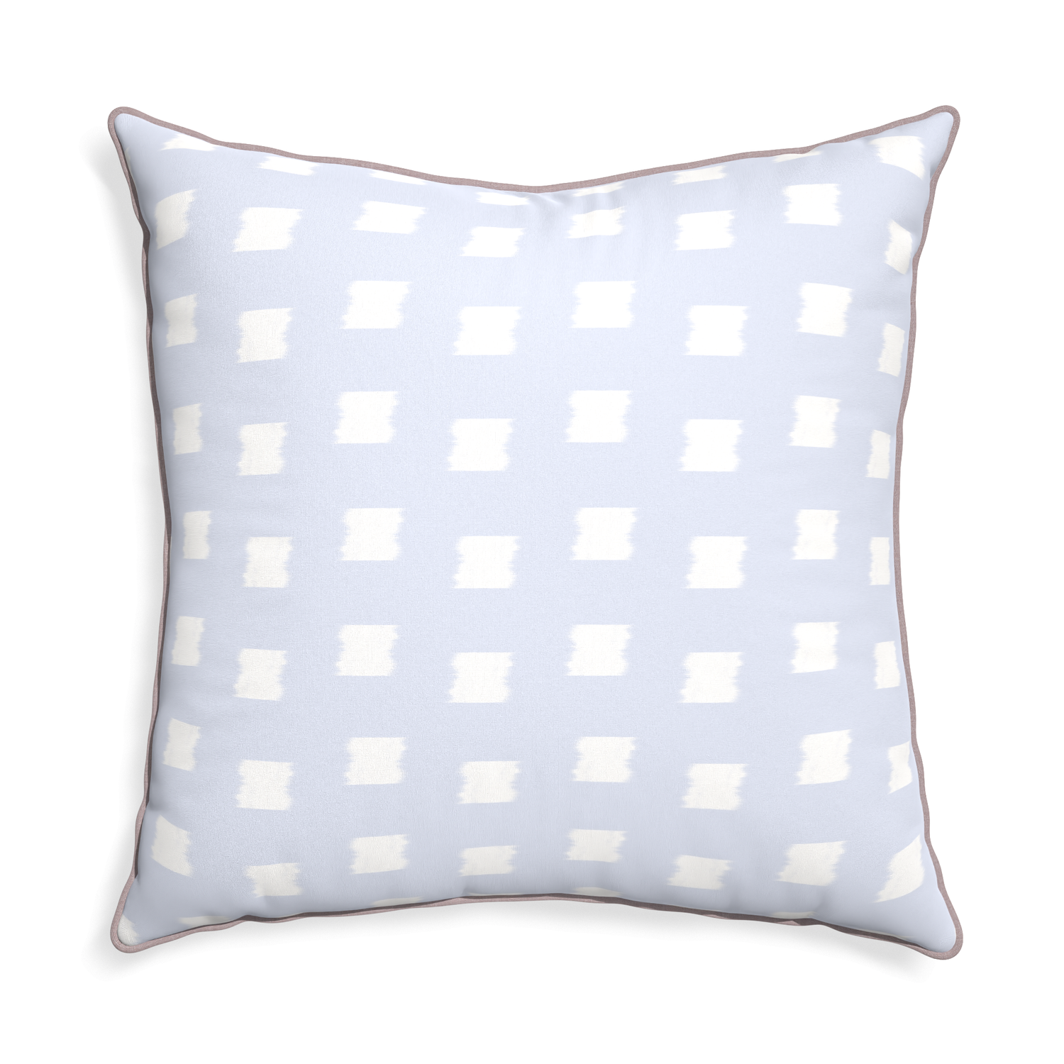 Euro-sham denton custom sky blue patternpillow with orchid piping on white background