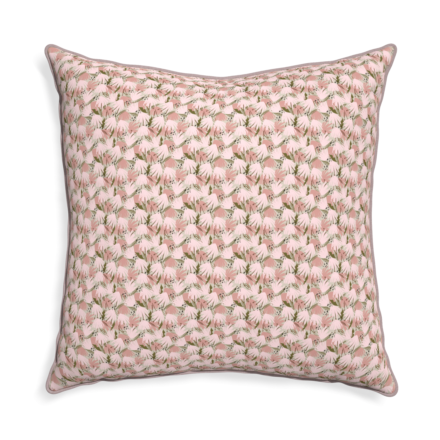 Euro-sham eden pink custom pink floralpillow with orchid piping on white background