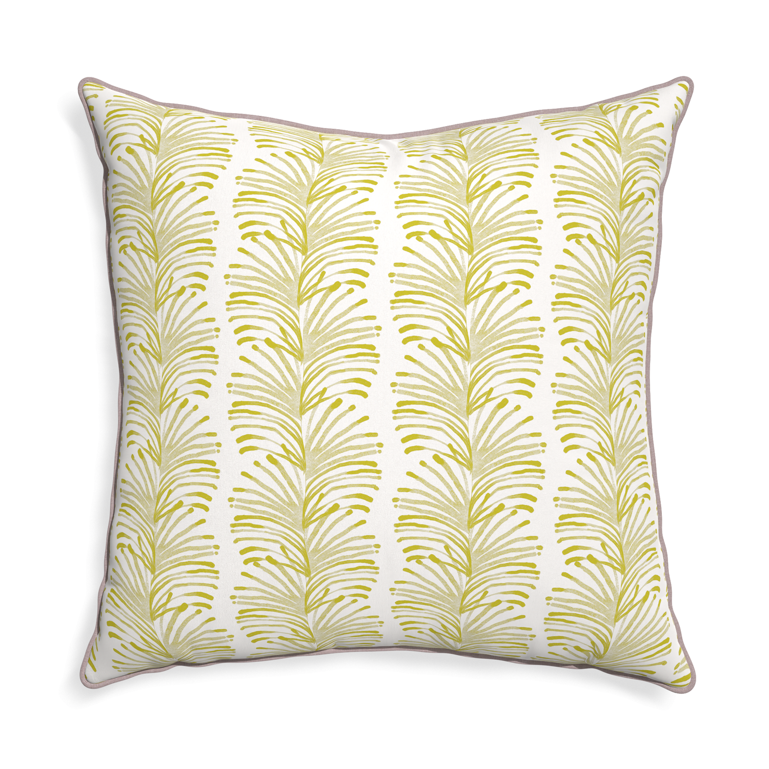 Euro-sham emma chartreuse custom yellow stripe chartreusepillow with orchid piping on white background