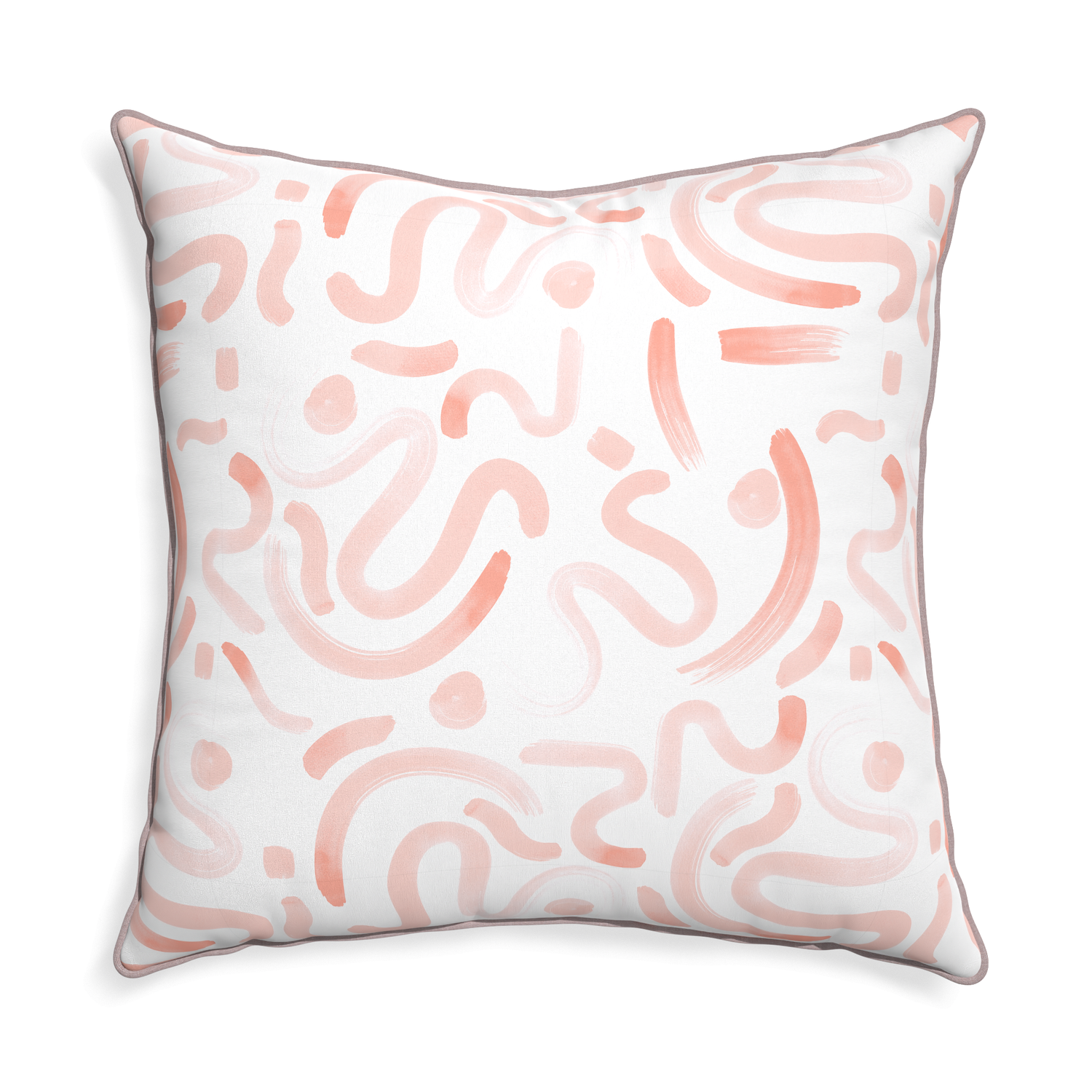 Euro-sham hockney pink custom pink graphicpillow with orchid piping on white background
