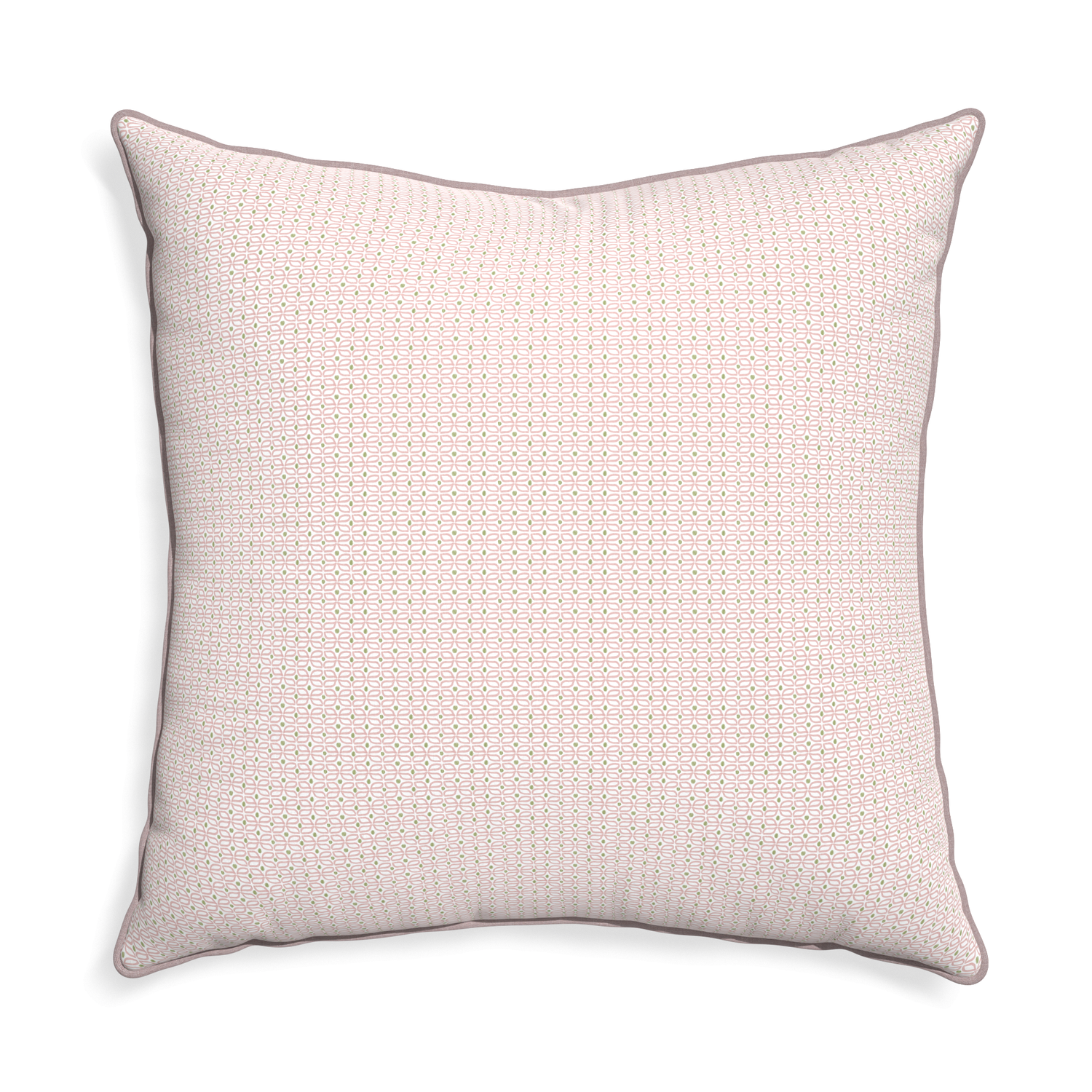 Euro-sham loomi pink custom pink geometricpillow with orchid piping on white background