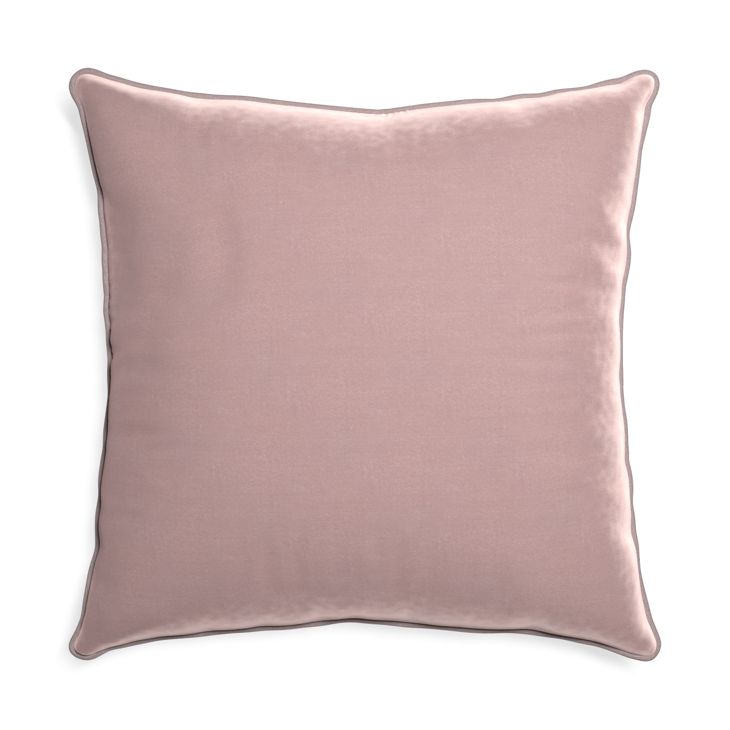 Euro-sham mauve velvet custom mauvepillow with orchid piping on white background