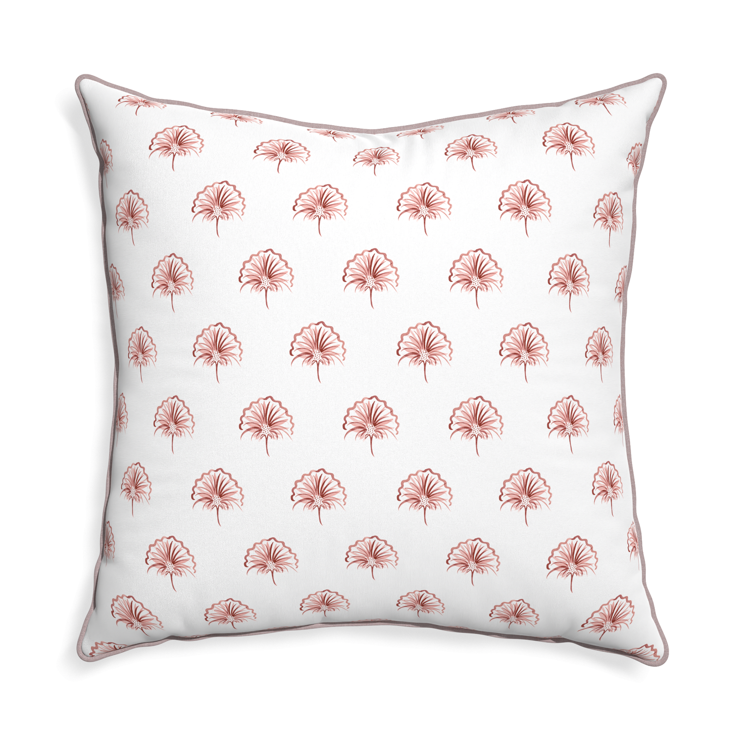 Euro-sham penelope rose custom floral pinkpillow with orchid piping on white background