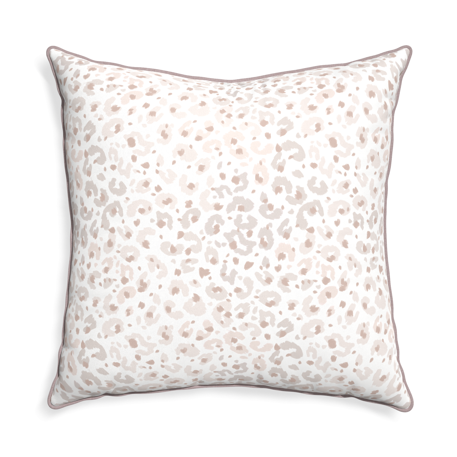 Euro-sham rosie custom beige animal printpillow with orchid piping on white background
