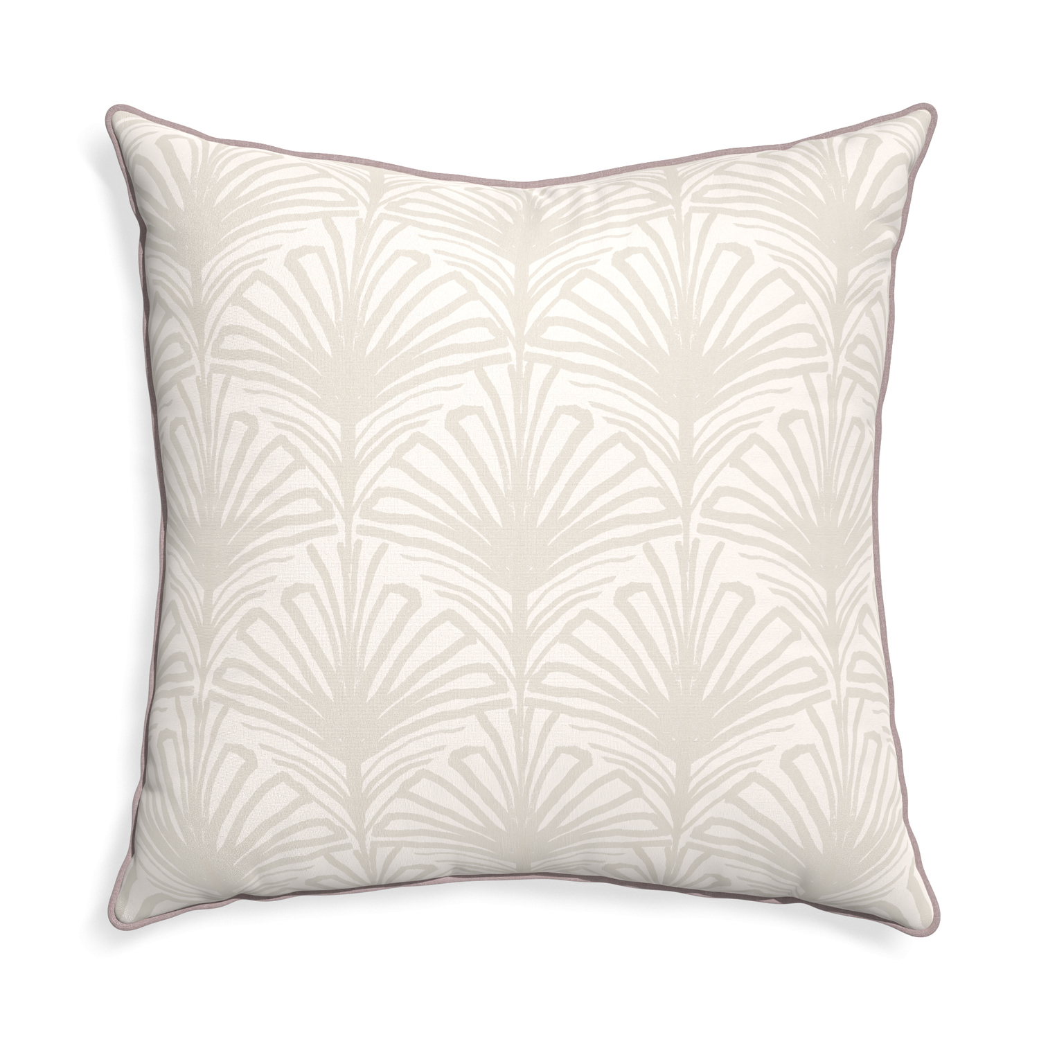 Euro-sham suzy sand custom beige palmpillow with orchid piping on white background