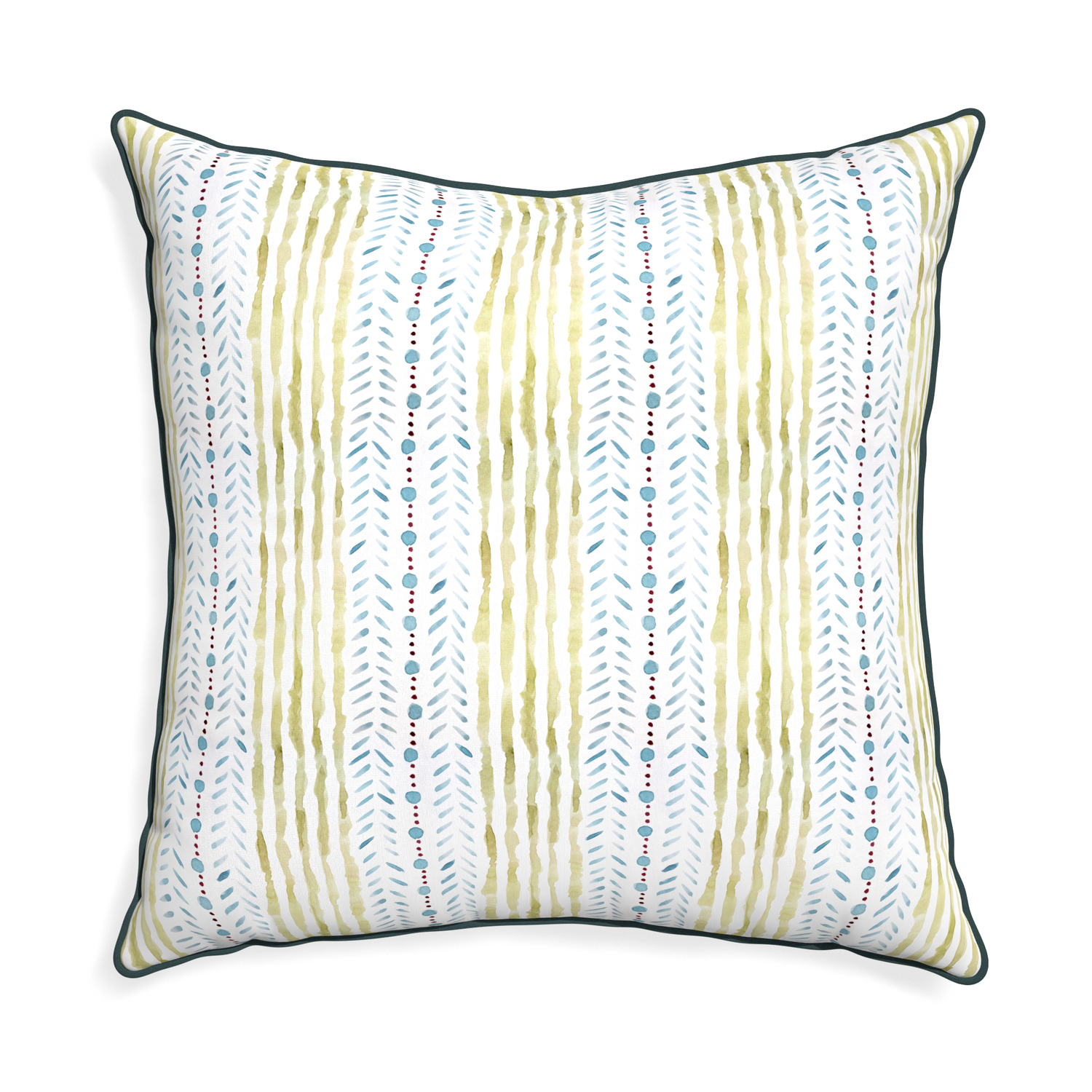 Euro-sham julia custom blue & green stripedpillow with p piping on white background