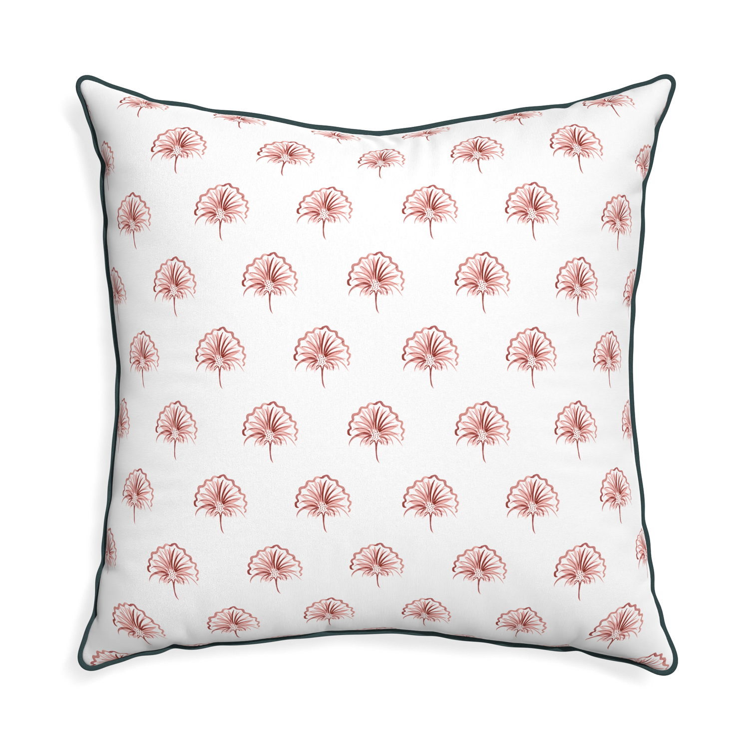 Euro-sham penelope rose custom floral pinkpillow with p piping on white background