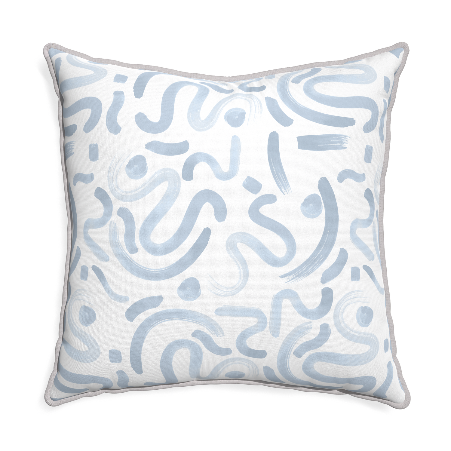 Euro-sham hockney sky custom abstract sky bluepillow with pebble piping on white background