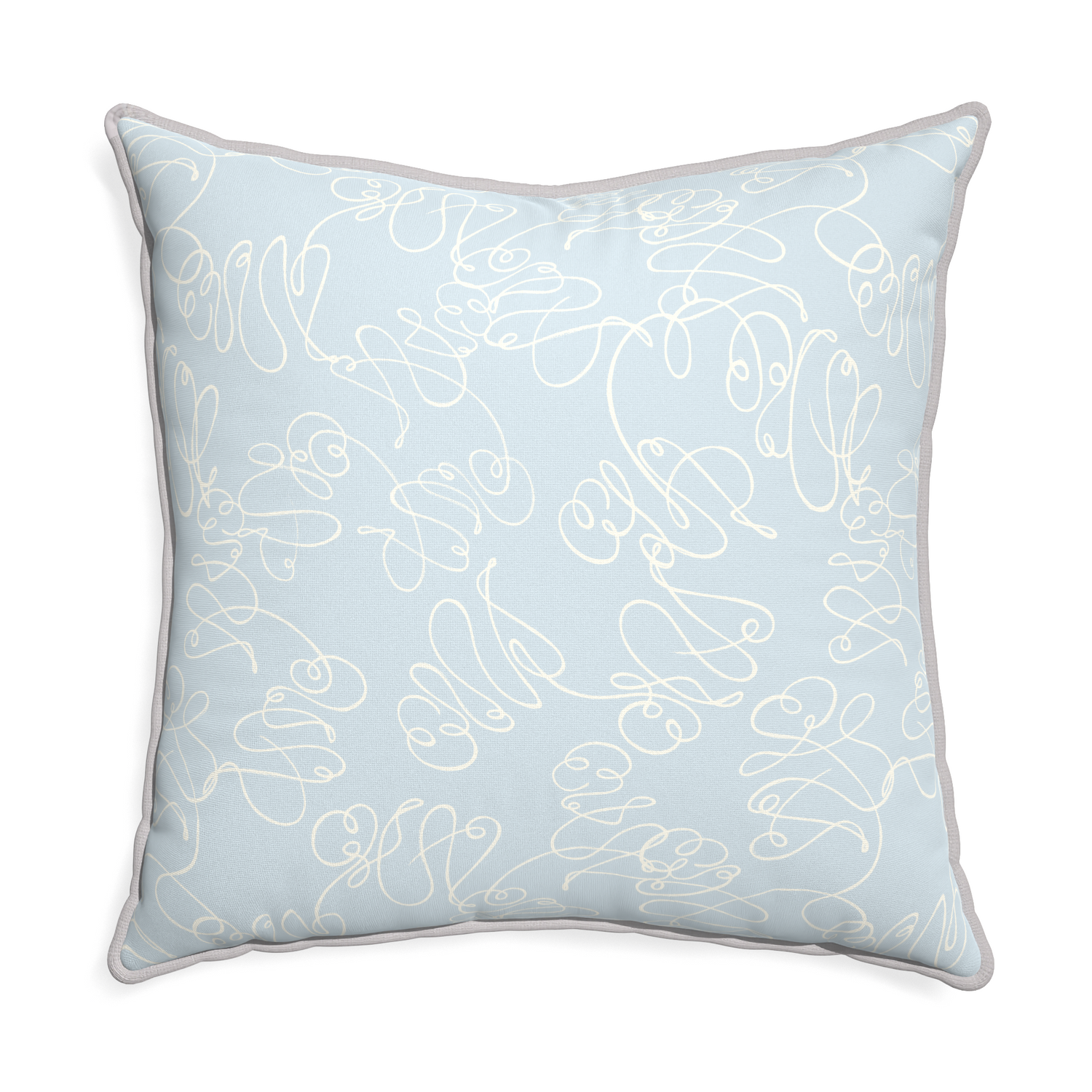 Euro-sham mirabella custom powder blue abstractpillow with pebble piping on white background