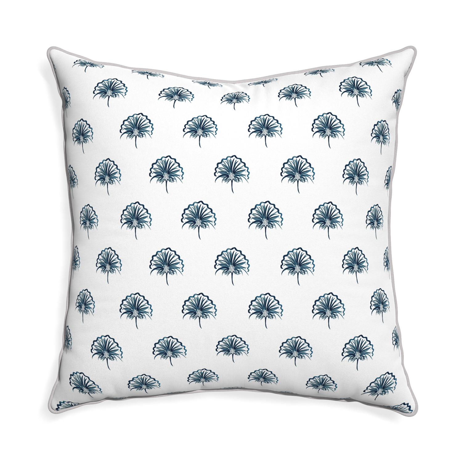 Euro-sham penelope midnight custom floral navypillow with pebble piping on white background