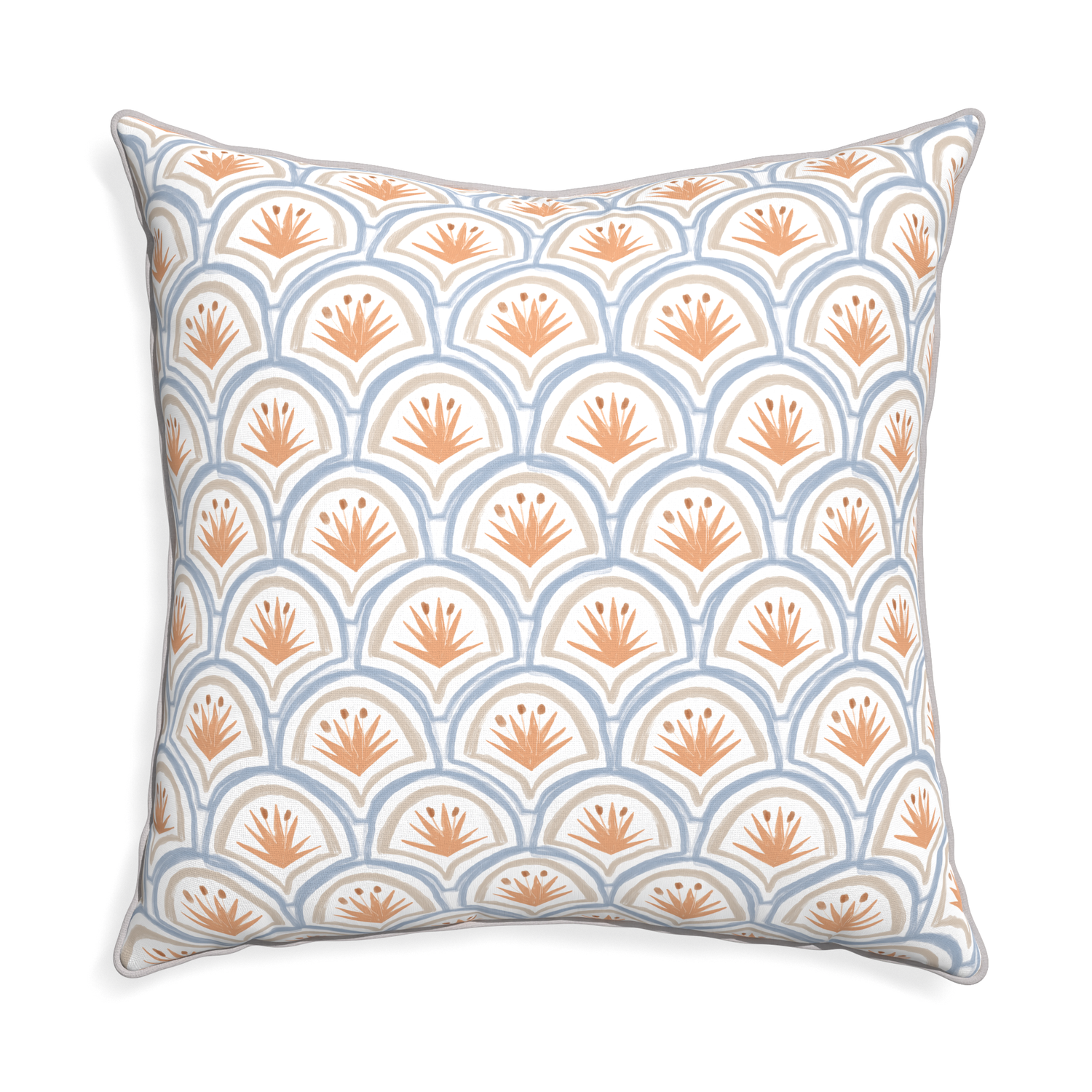 Euro-sham thatcher apricot custom art deco palm patternpillow with pebble piping on white background